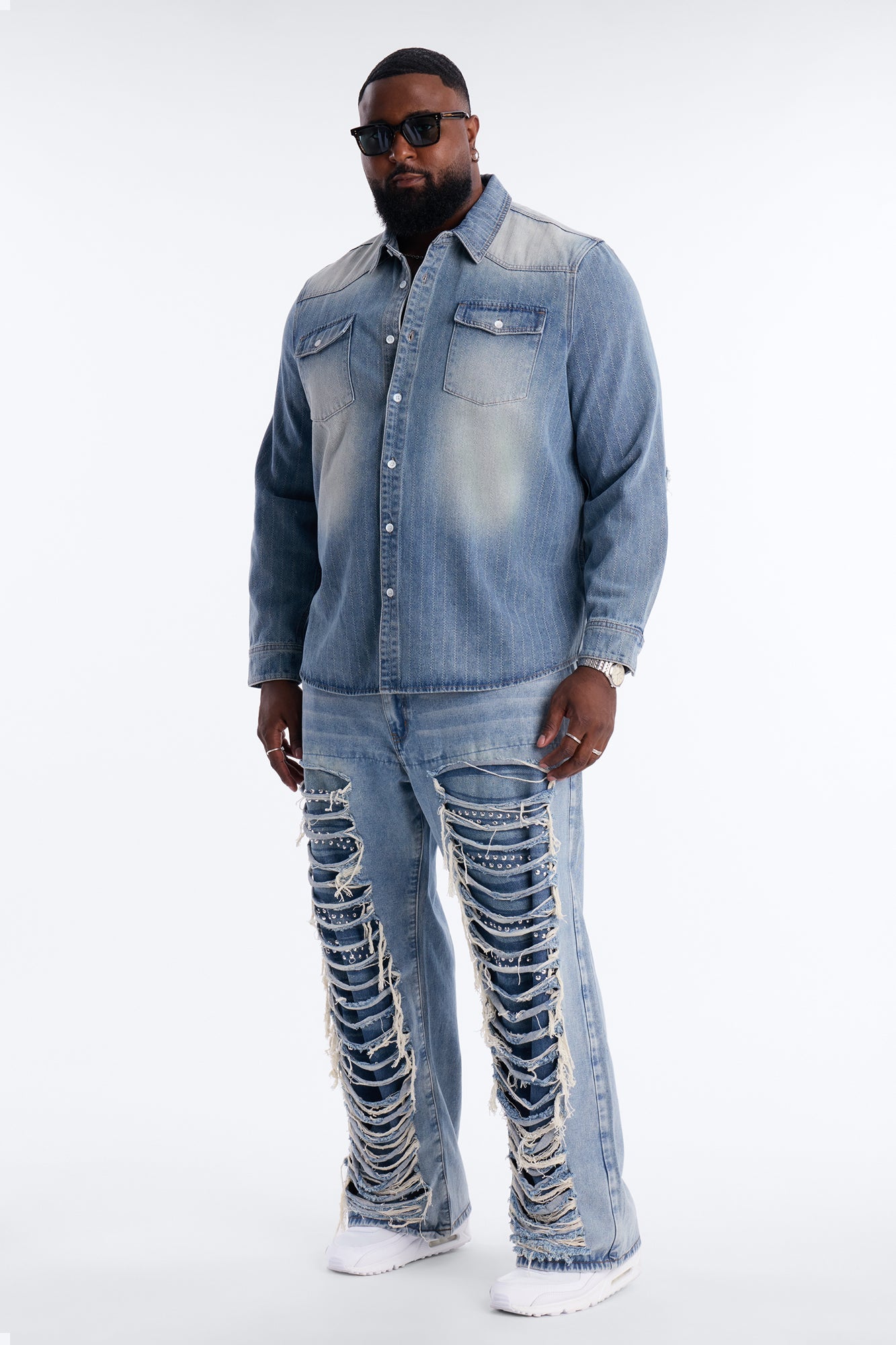 Baggy Studded Mayhem Jean - Light Wash Fashion Nova