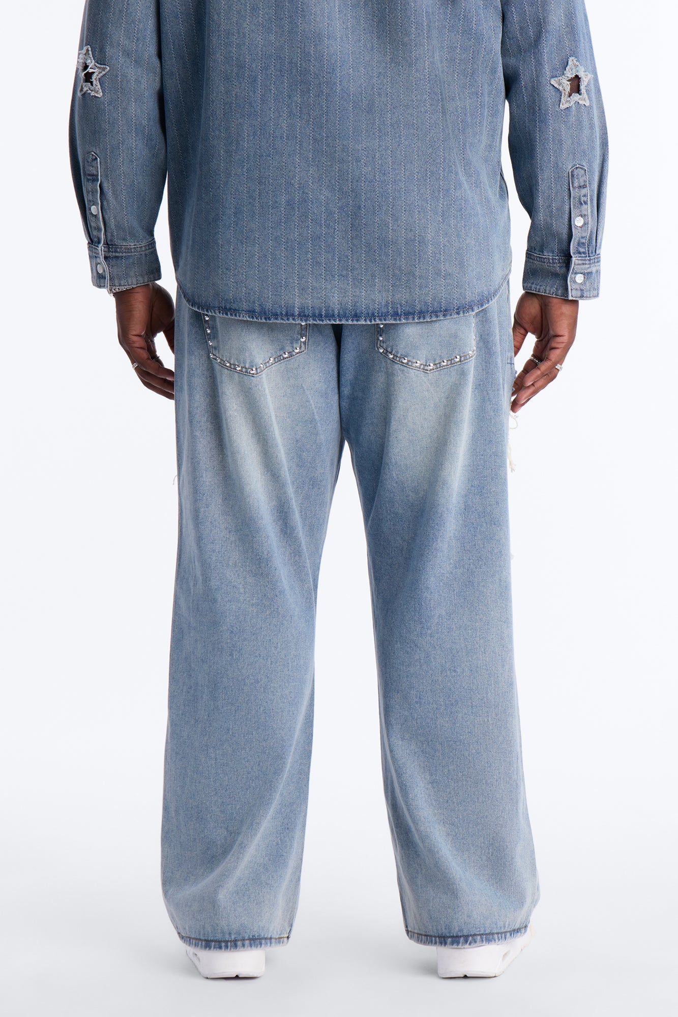 Baggy Studded Mayhem Jean - Light Wash Fashion Nova