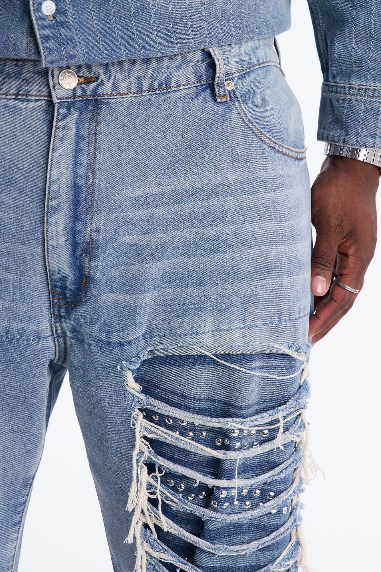 Baggy Studded Mayhem Jean - Light Wash Fashion Nova