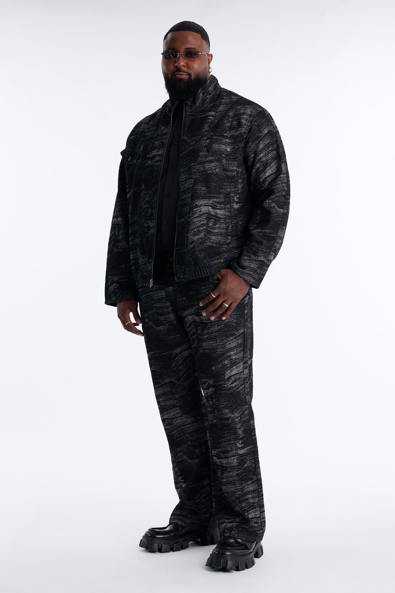 Straight Flare Jacquard Waves Jean - Black Wash Fashion Nova