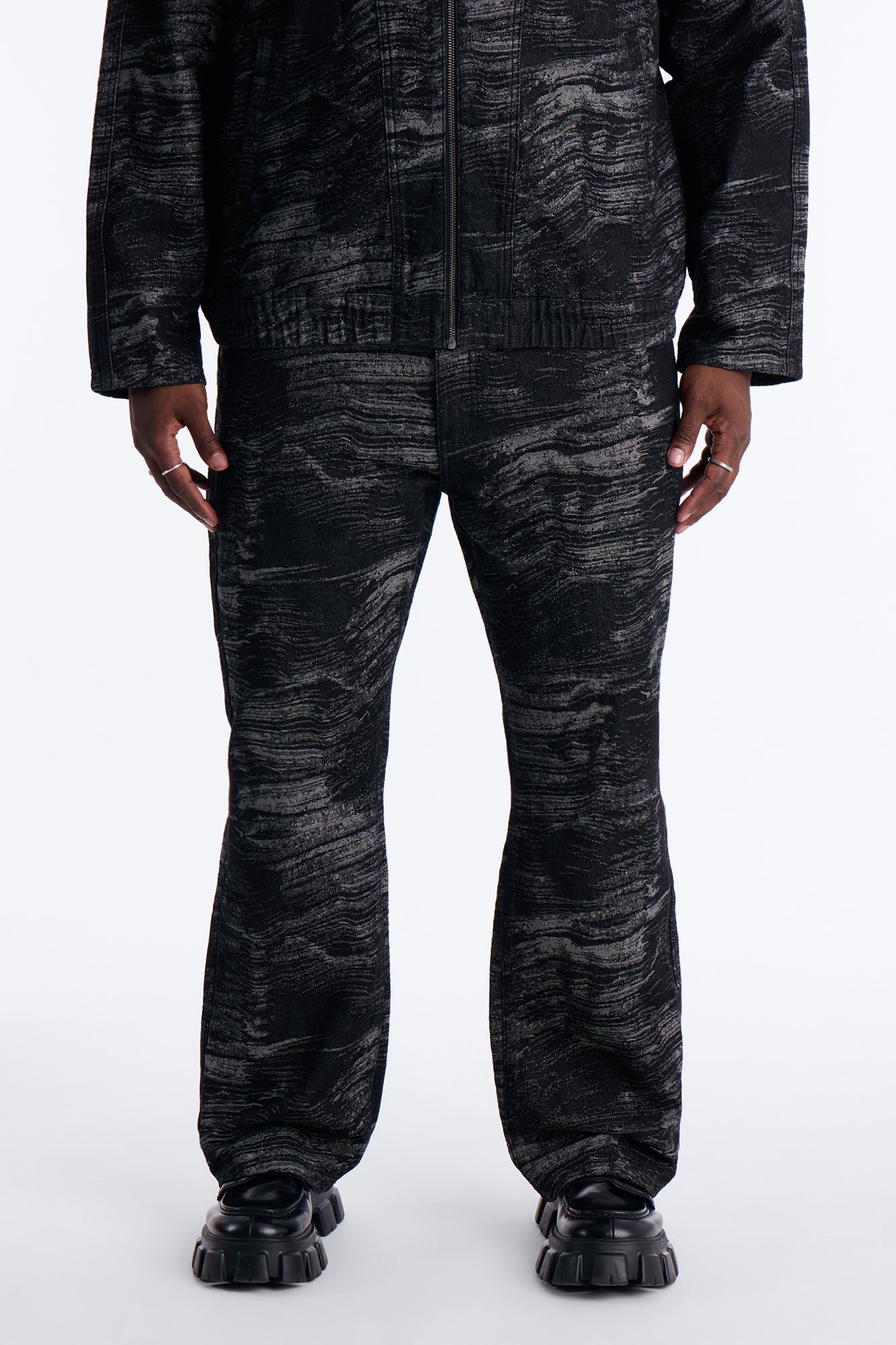 Straight Flare Jacquard Waves Jean - Black Wash Fashion Nova