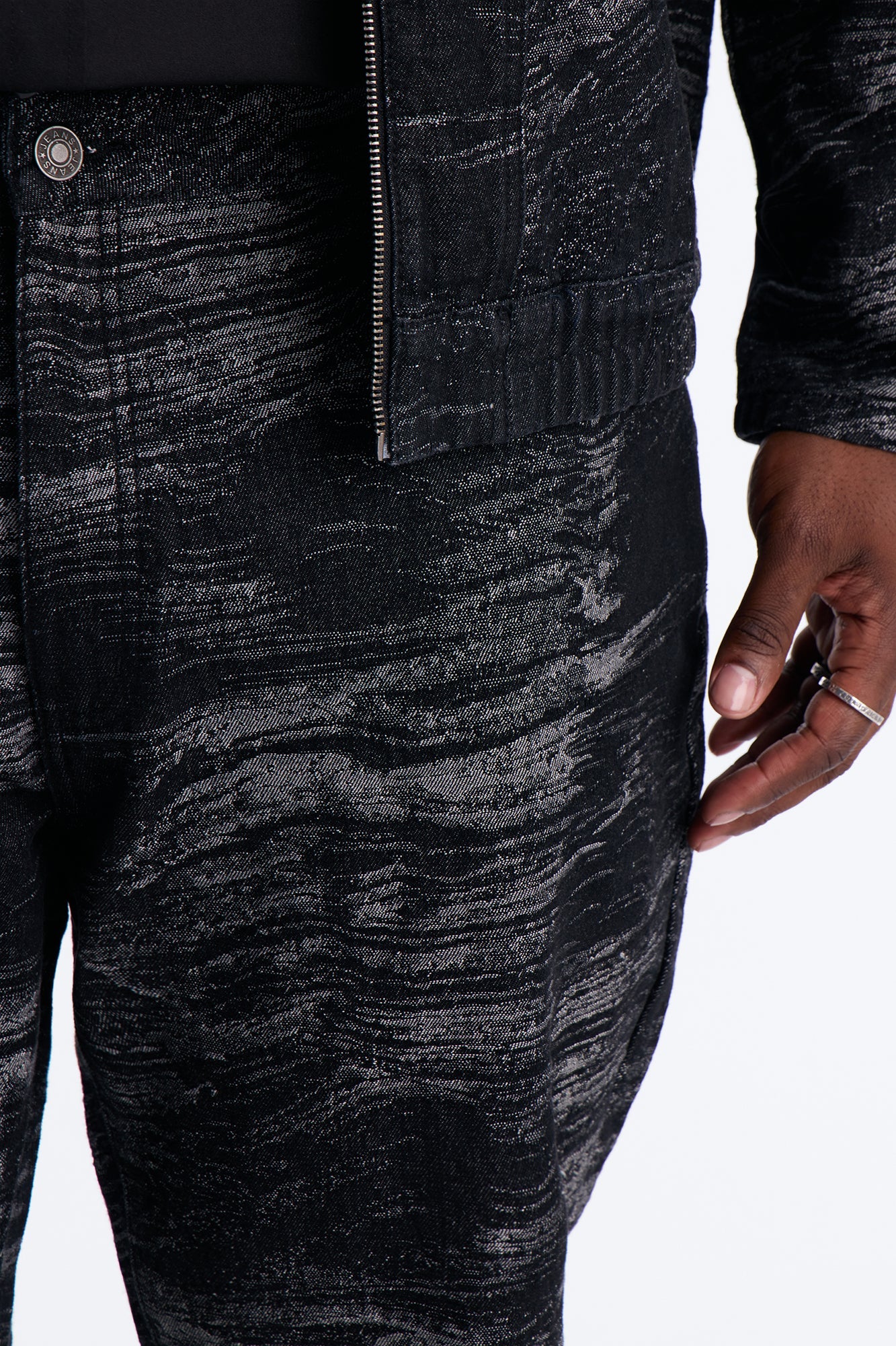 Straight Flare Jacquard Waves Jean - Black Wash Fashion Nova