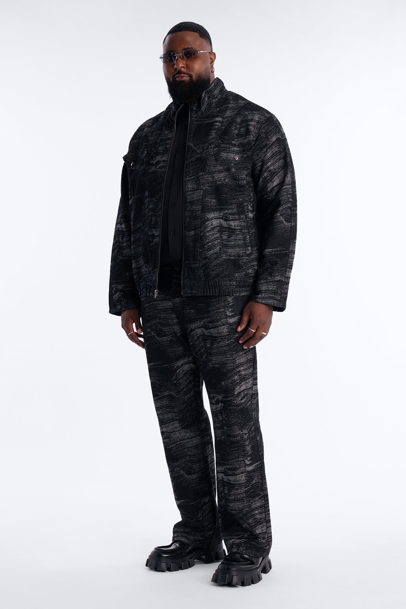 Jacquard Waves Denim Jacket - Black Wash Fashion Nova