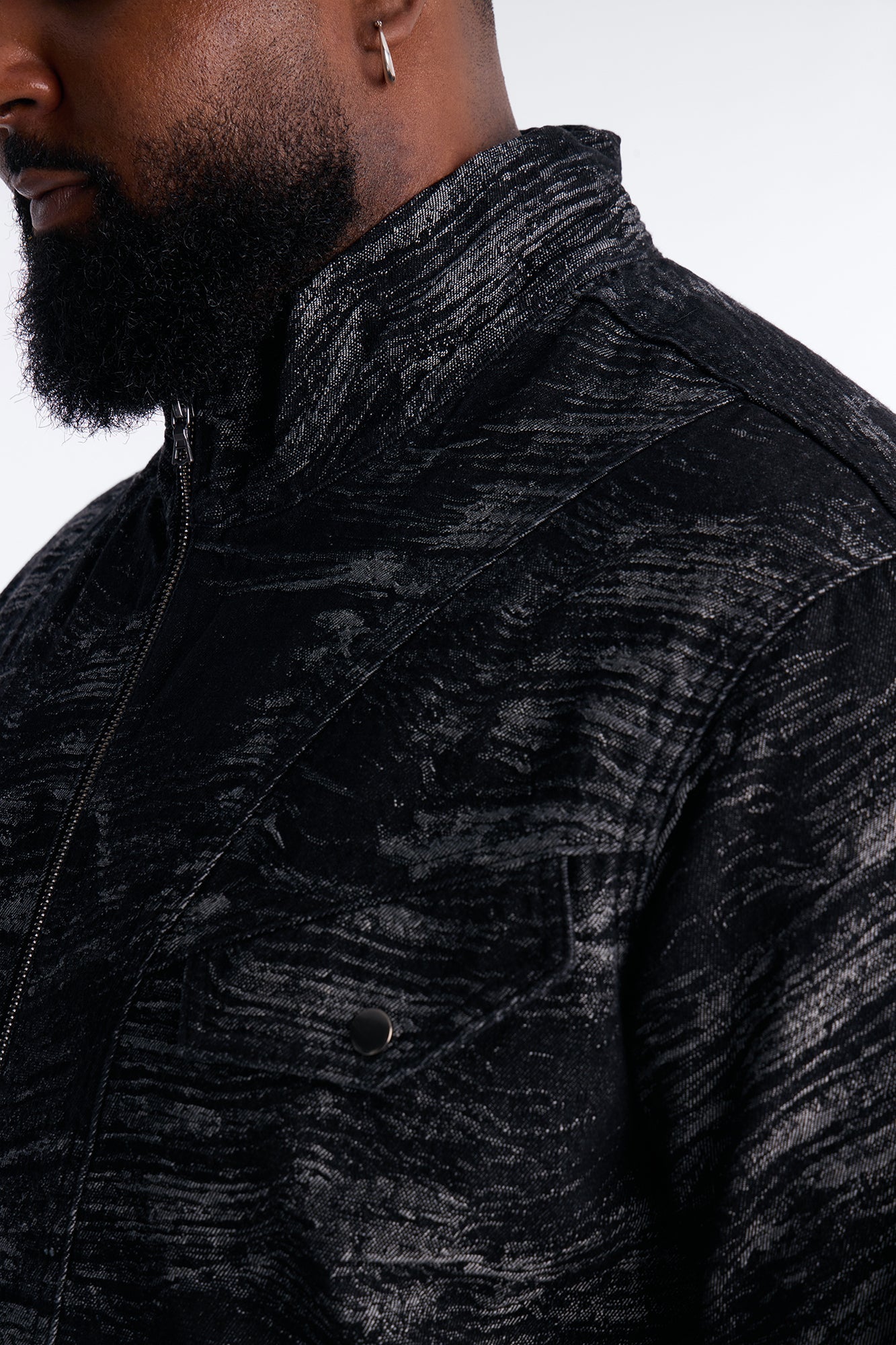 Jacquard Waves Denim Jacket - Black Wash Fashion Nova