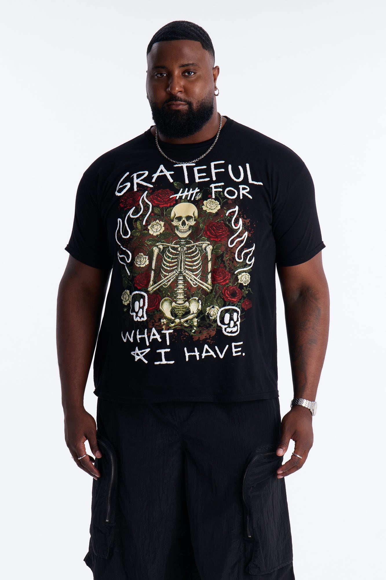 Grateful And Fearless Puff Print Short Sleeve Tee - Black Fashion Nova