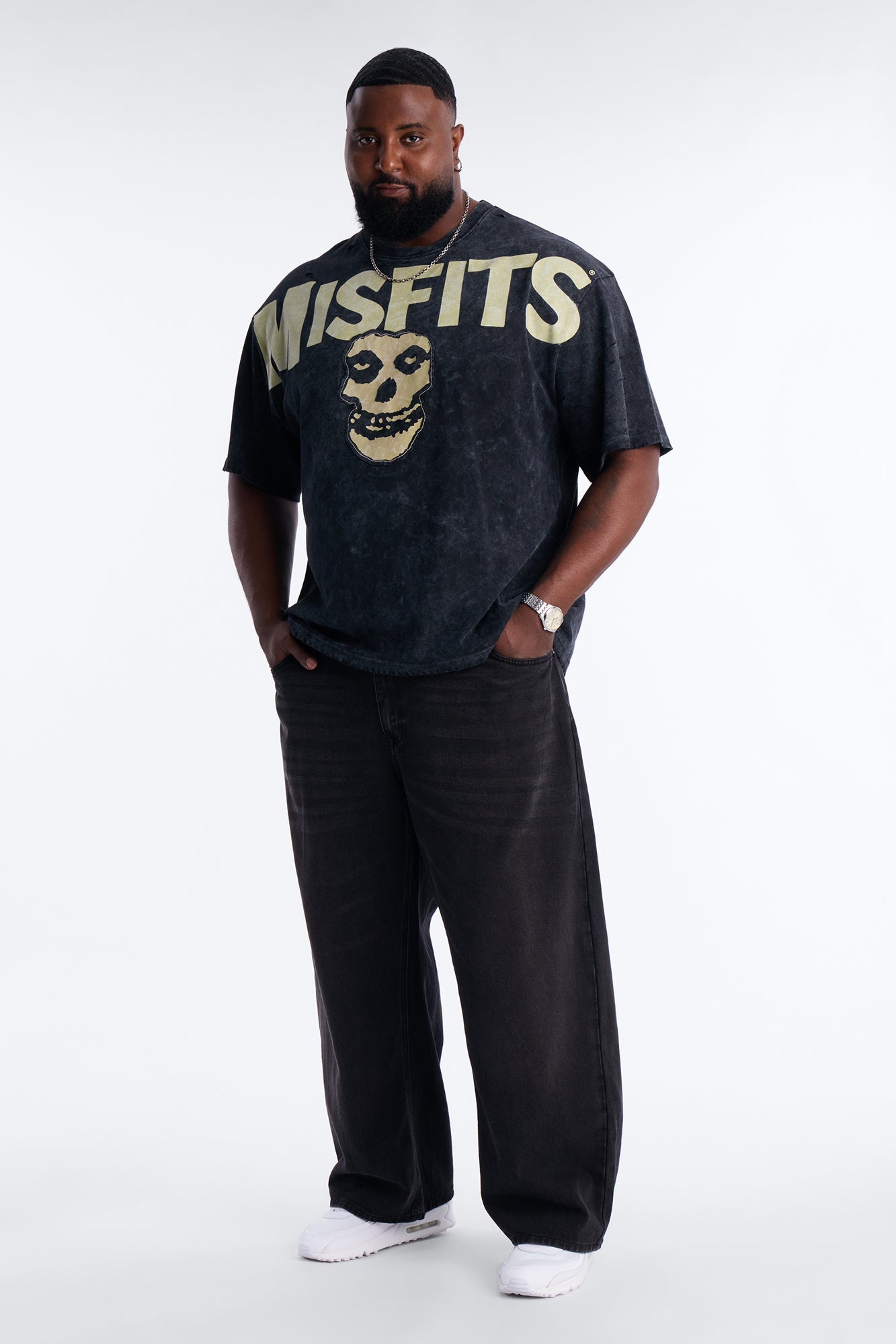 Misfits Destroyed Mineral Wash Short Sleeve Tee - Black Fashion Nova