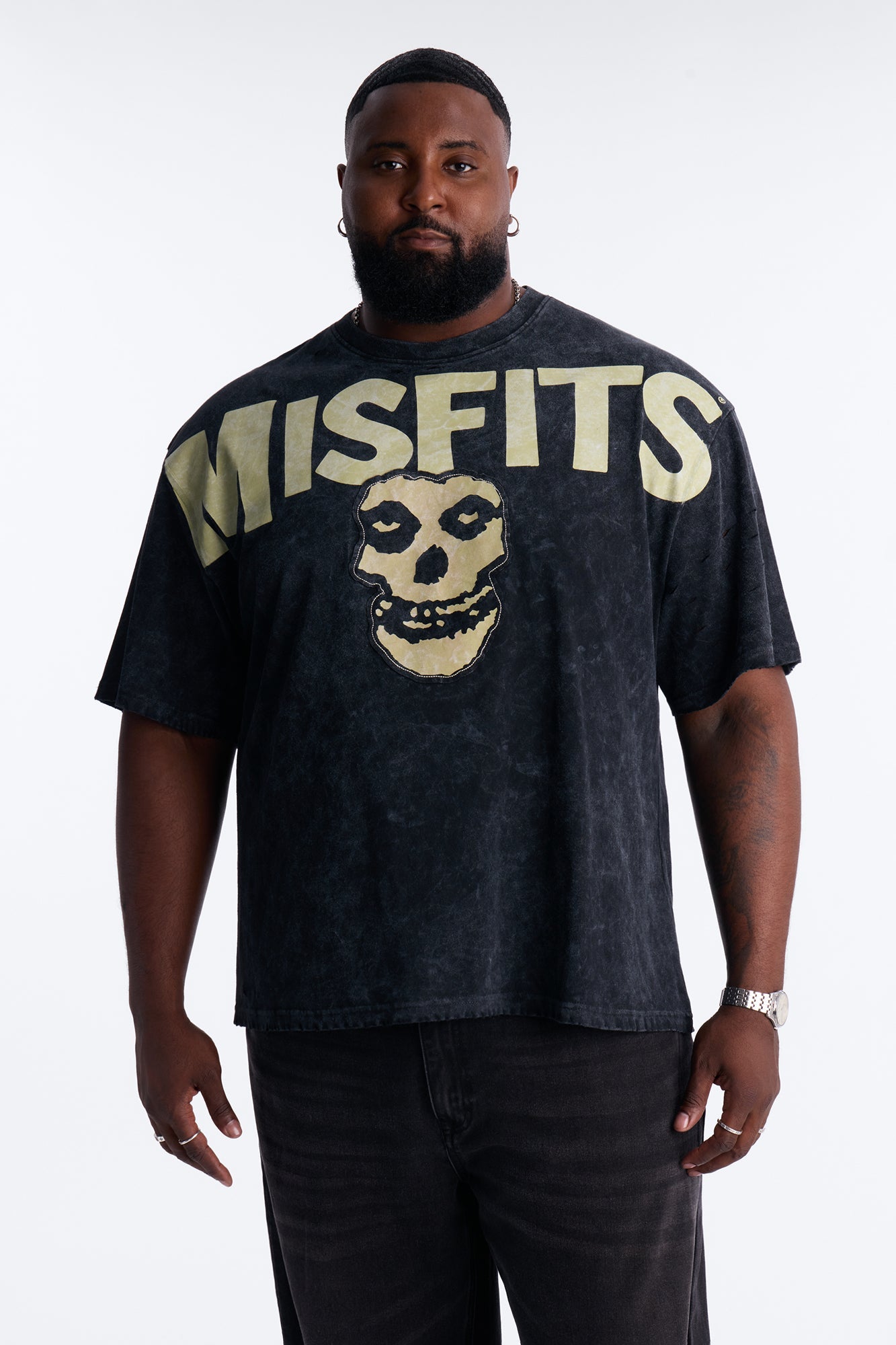Misfits Destroyed Mineral Wash Short Sleeve Tee - Black Fashion Nova