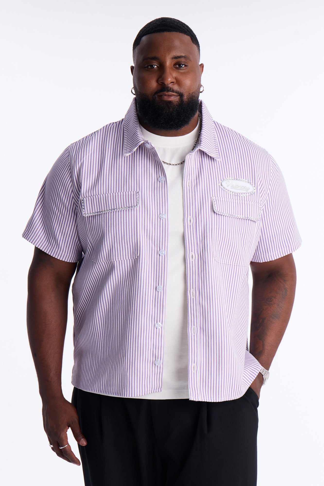 Diamante Trim Mechanic Shirt - Purple Fashion Nova