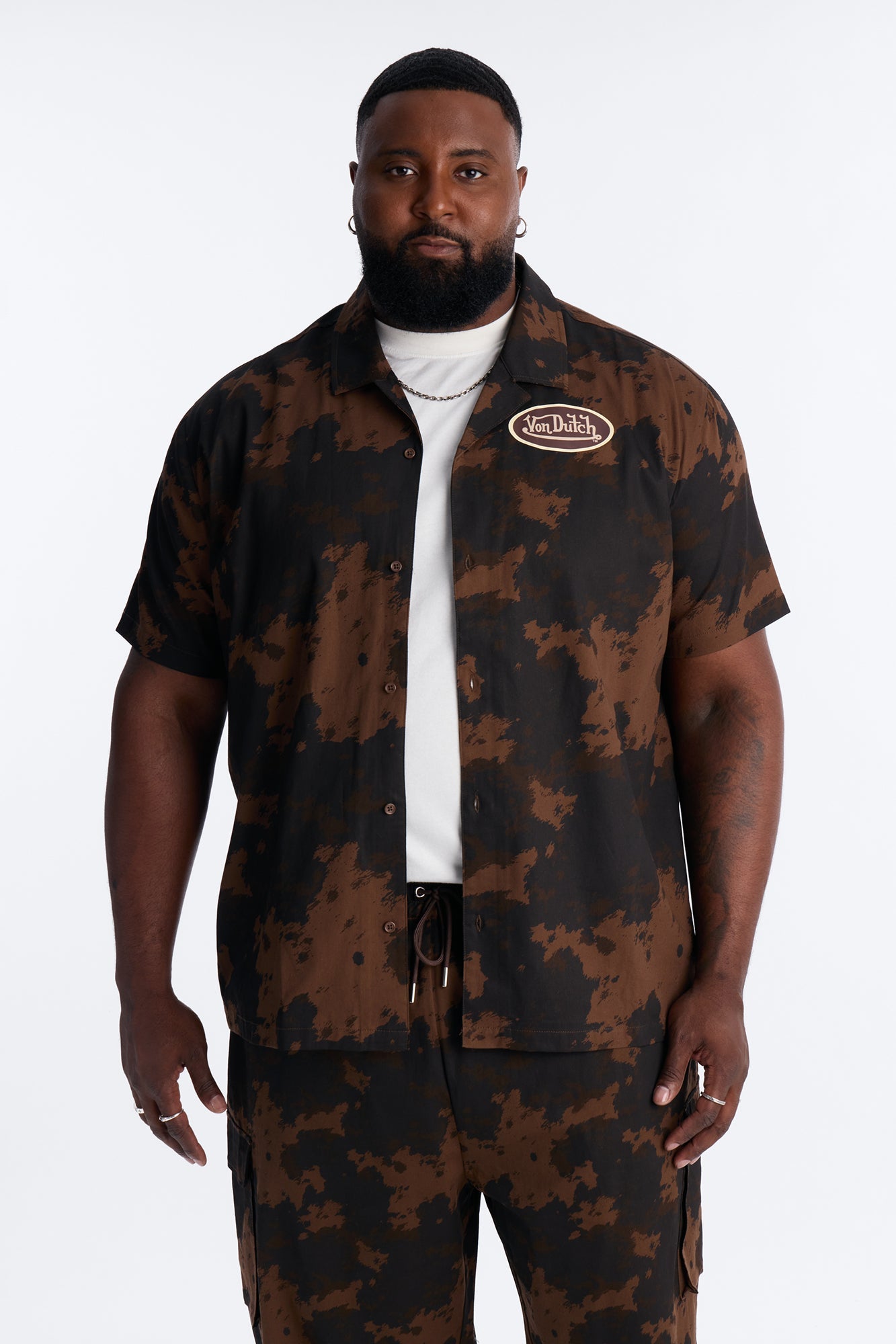Von Dutch Rodeo Dual Cuban Button Up - Brown Fashion Nova