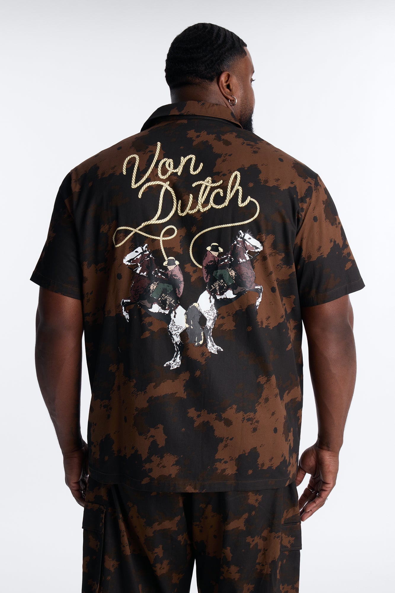 Von Dutch Rodeo Dual Cuban Button Up - Brown Fashion Nova