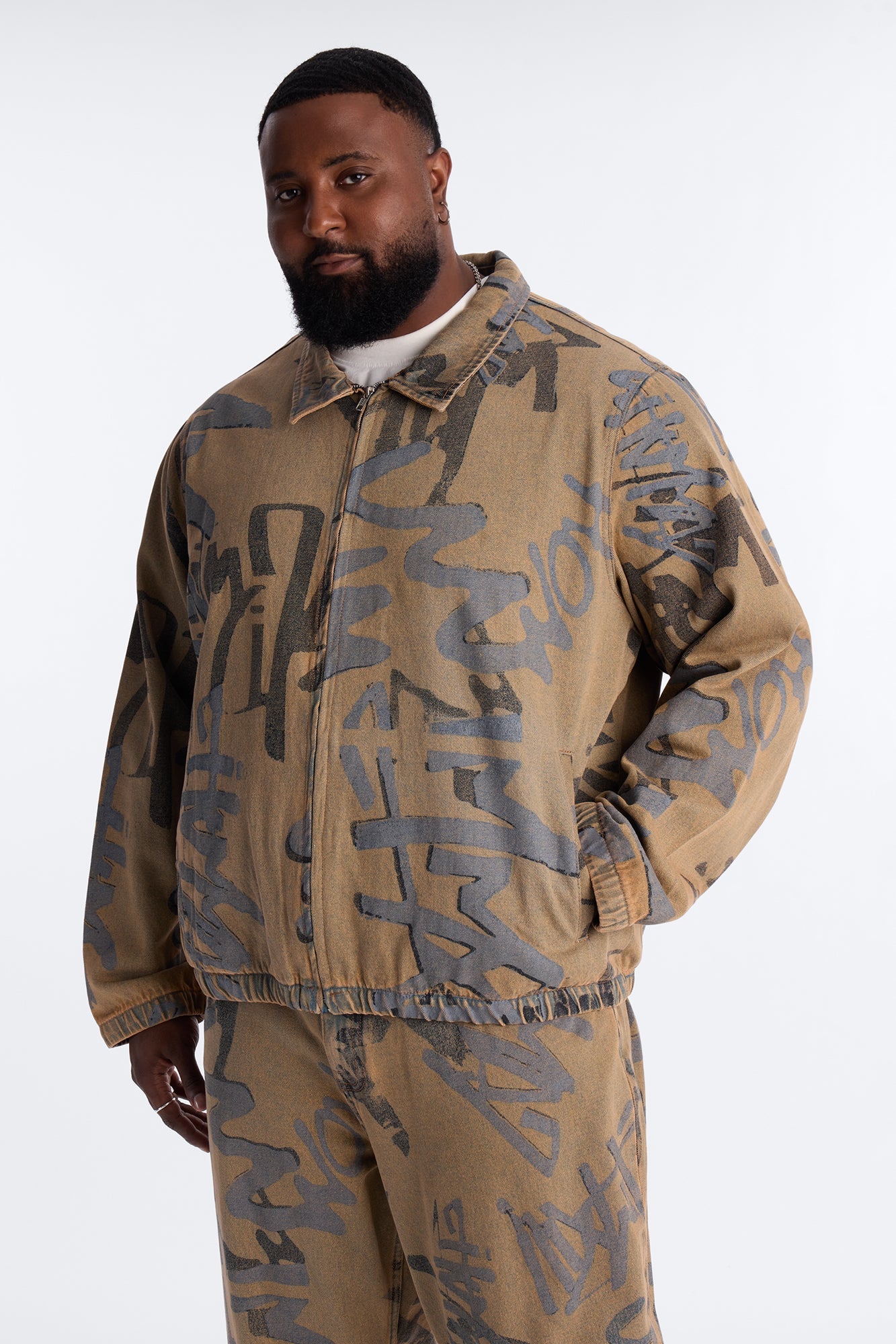 Vintage Graffiti Denim Bomber Jacket - Vintage Wash Fashion Nova