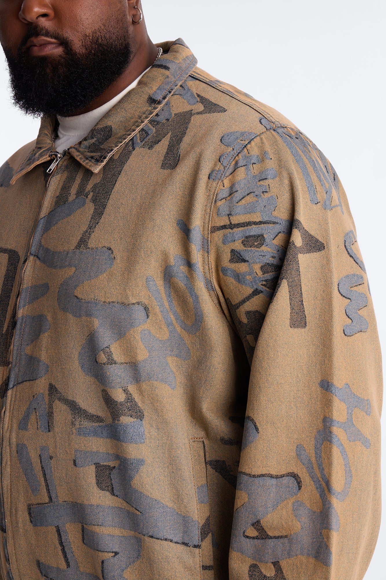 Vintage Graffiti Denim Bomber Jacket - Vintage Wash Fashion Nova