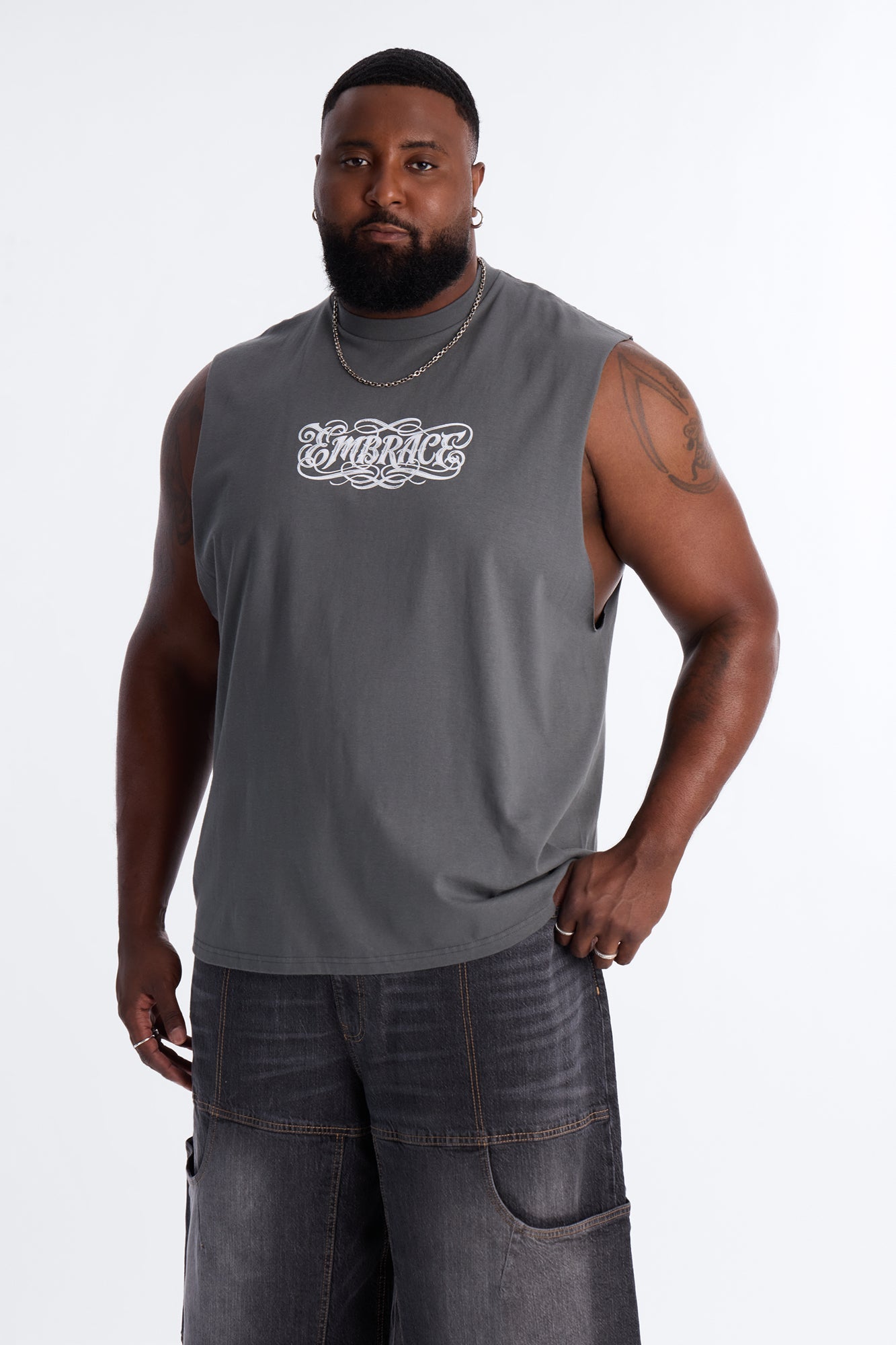 Holy Embrace Muscle Tee - Charcoal Fashion Nova