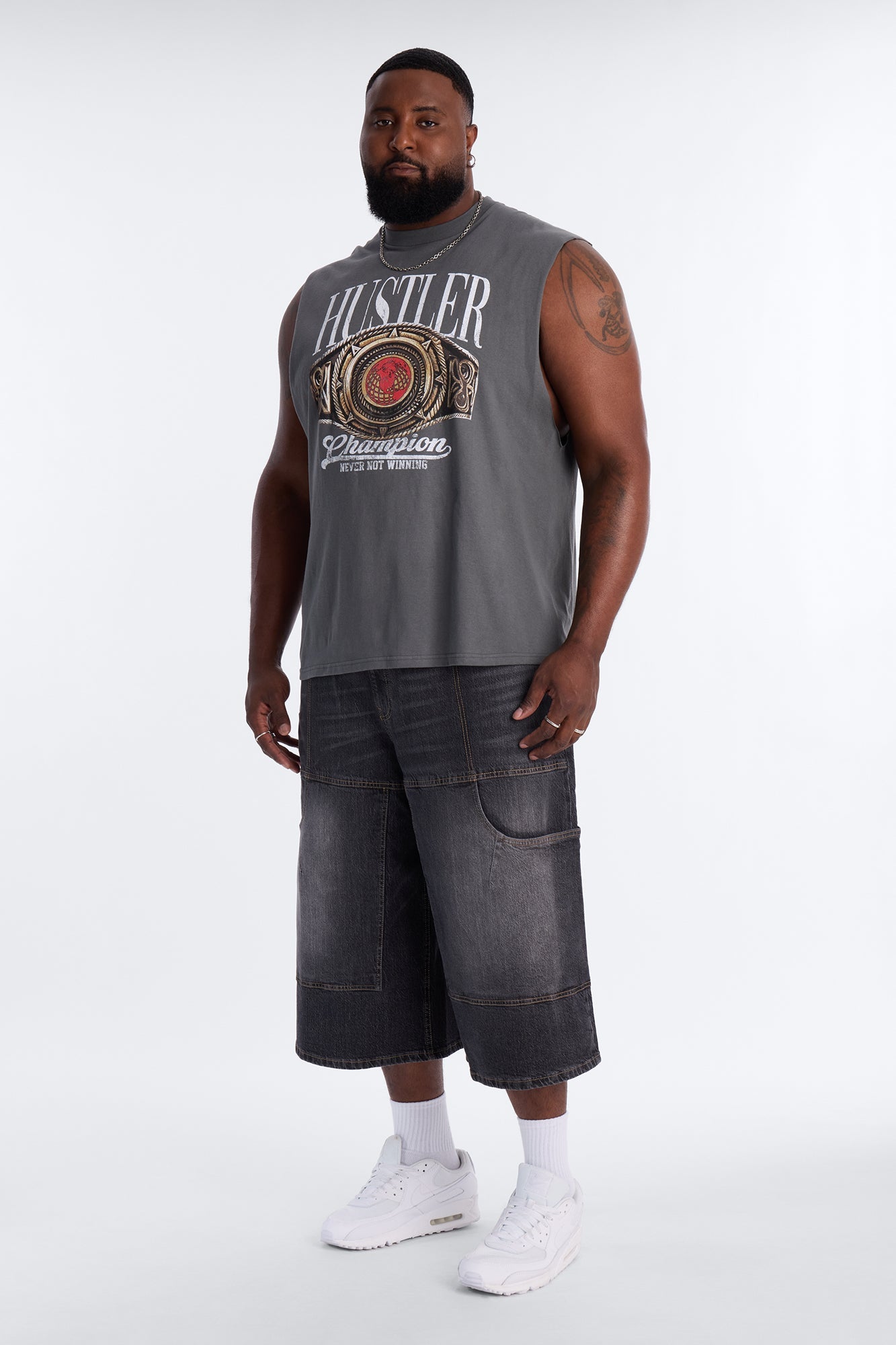 Hustler Never Not Winning Muscle Tee - Charcoal Fashion Nova