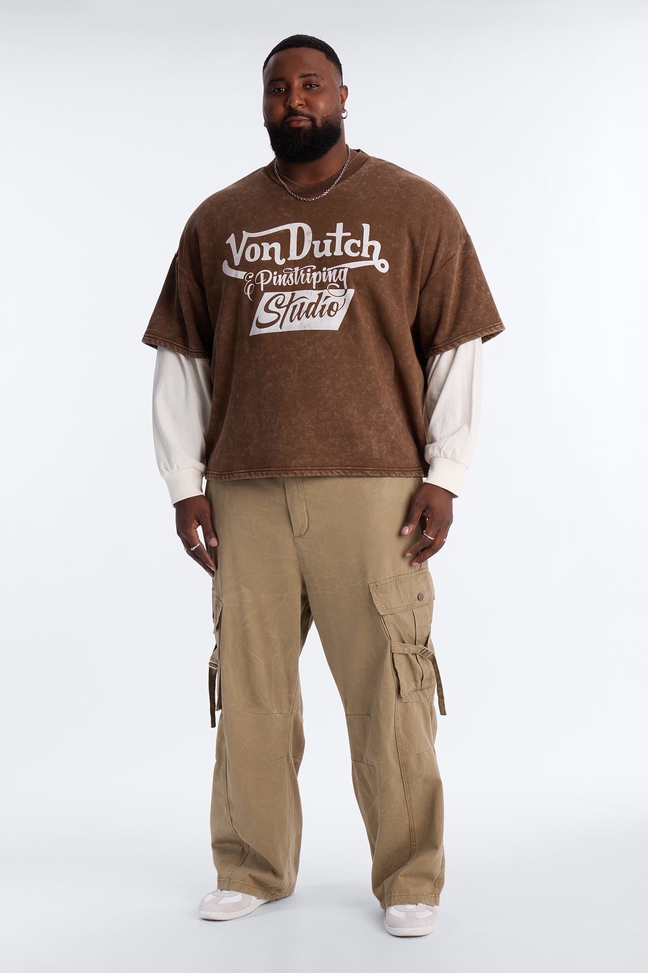 Von Dutch Studio Oversized Fleece Twofer - Brown Fashion Nova