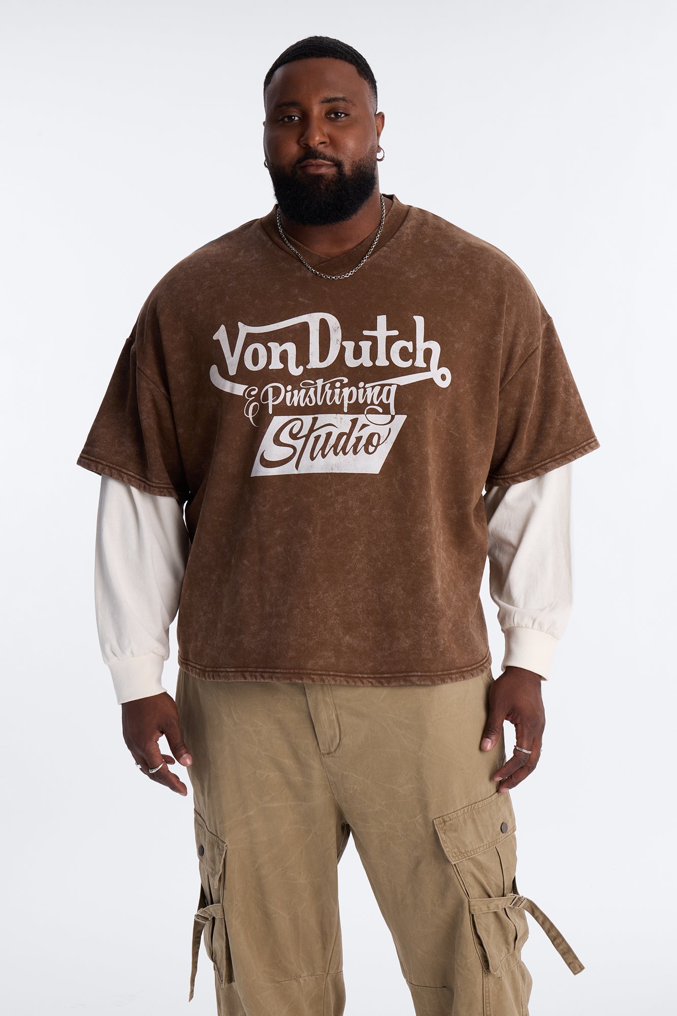 Von Dutch Studio Oversized Fleece Twofer - Brown Fashion Nova