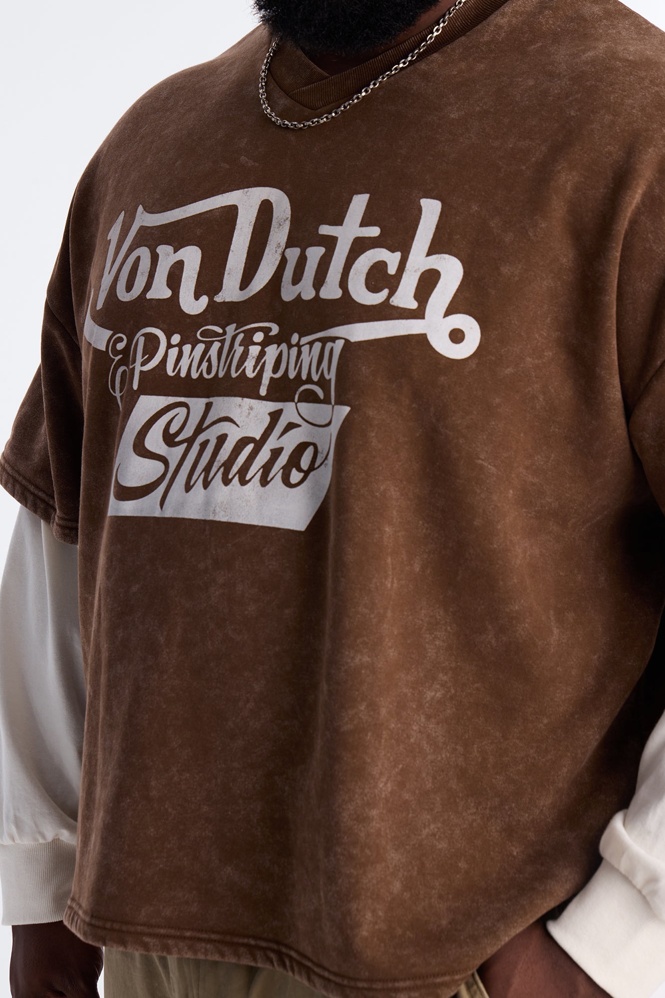 Von Dutch Studio Oversized Fleece Twofer - Brown Fashion Nova