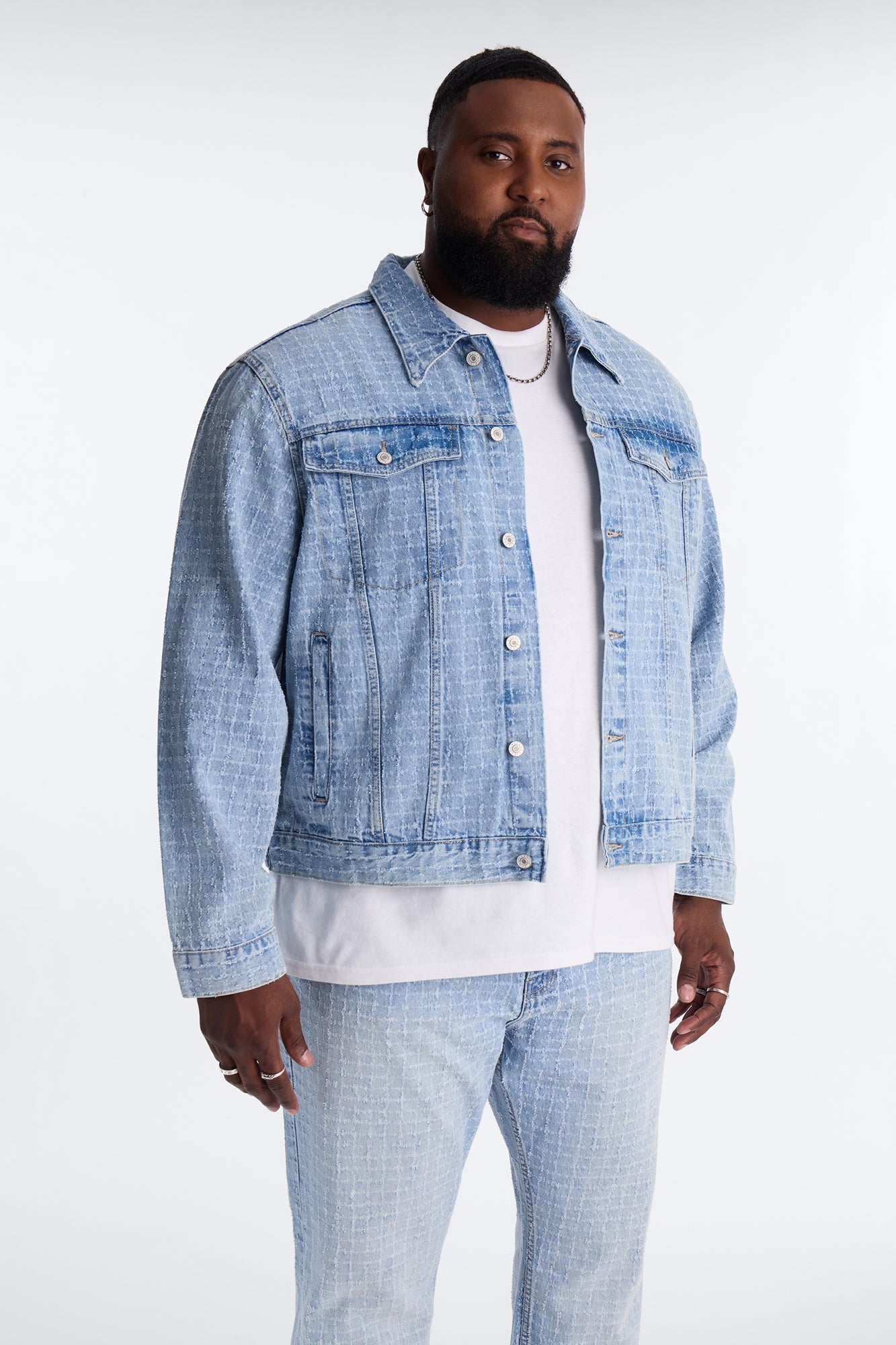 Cropped Windowpane Denim Trucker Jacket - Light Wash Fashion Nova