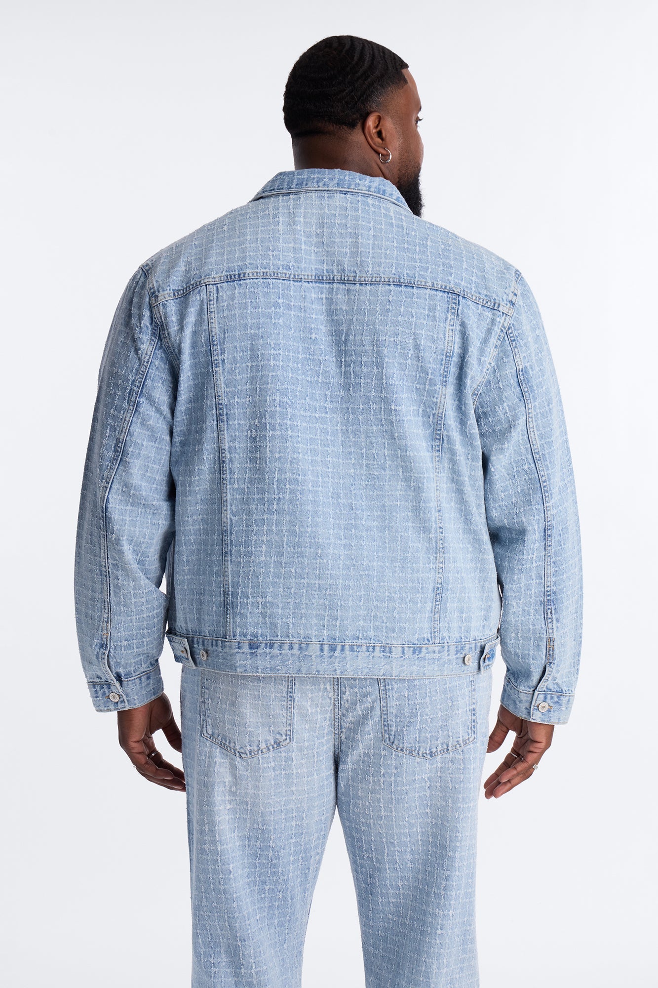 Cropped Windowpane Denim Trucker Jacket - Light Wash Fashion Nova