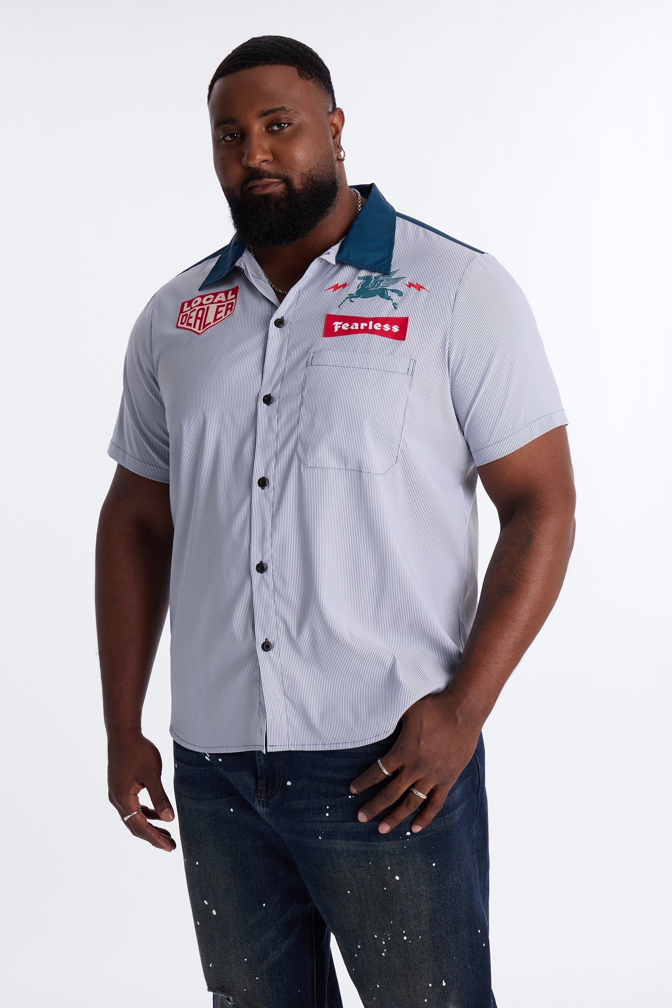 Local Dealer Striped Button Up Shirt - White Fashion Nova