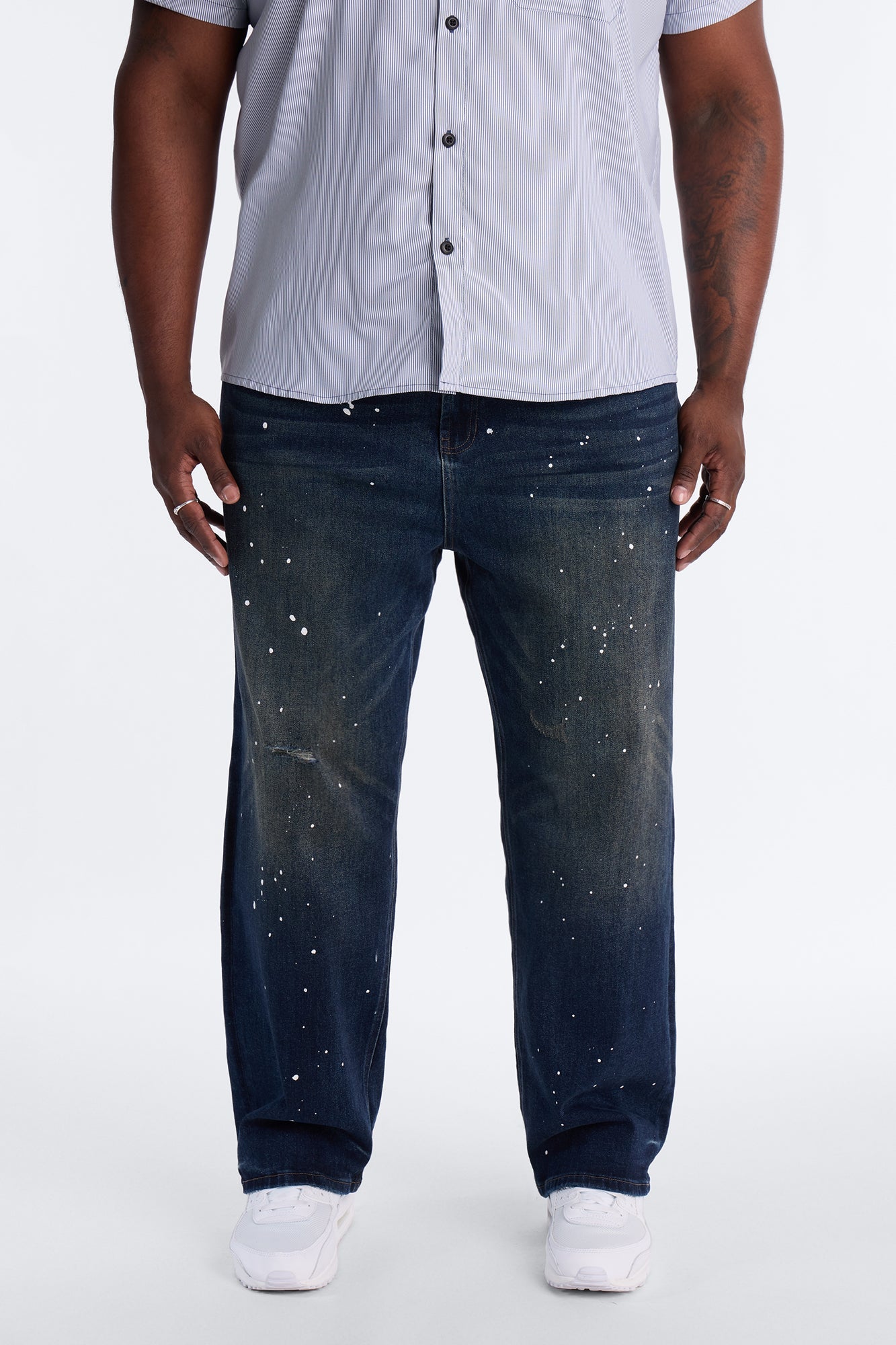 In The Paint Splat Baggy Jeans - Dark Wash Fashion Nova