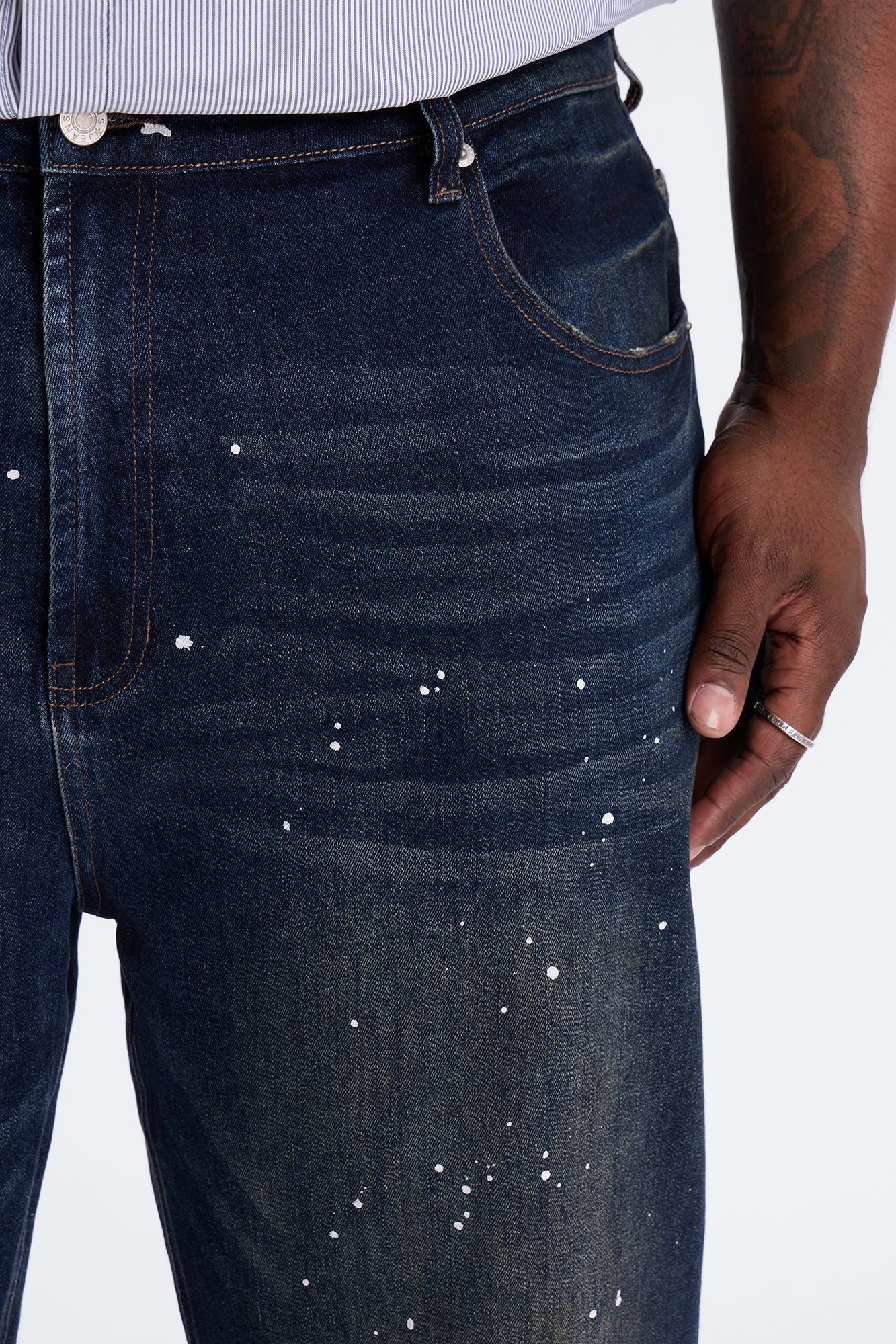 In The Paint Splat Baggy Jeans - Dark Wash Fashion Nova