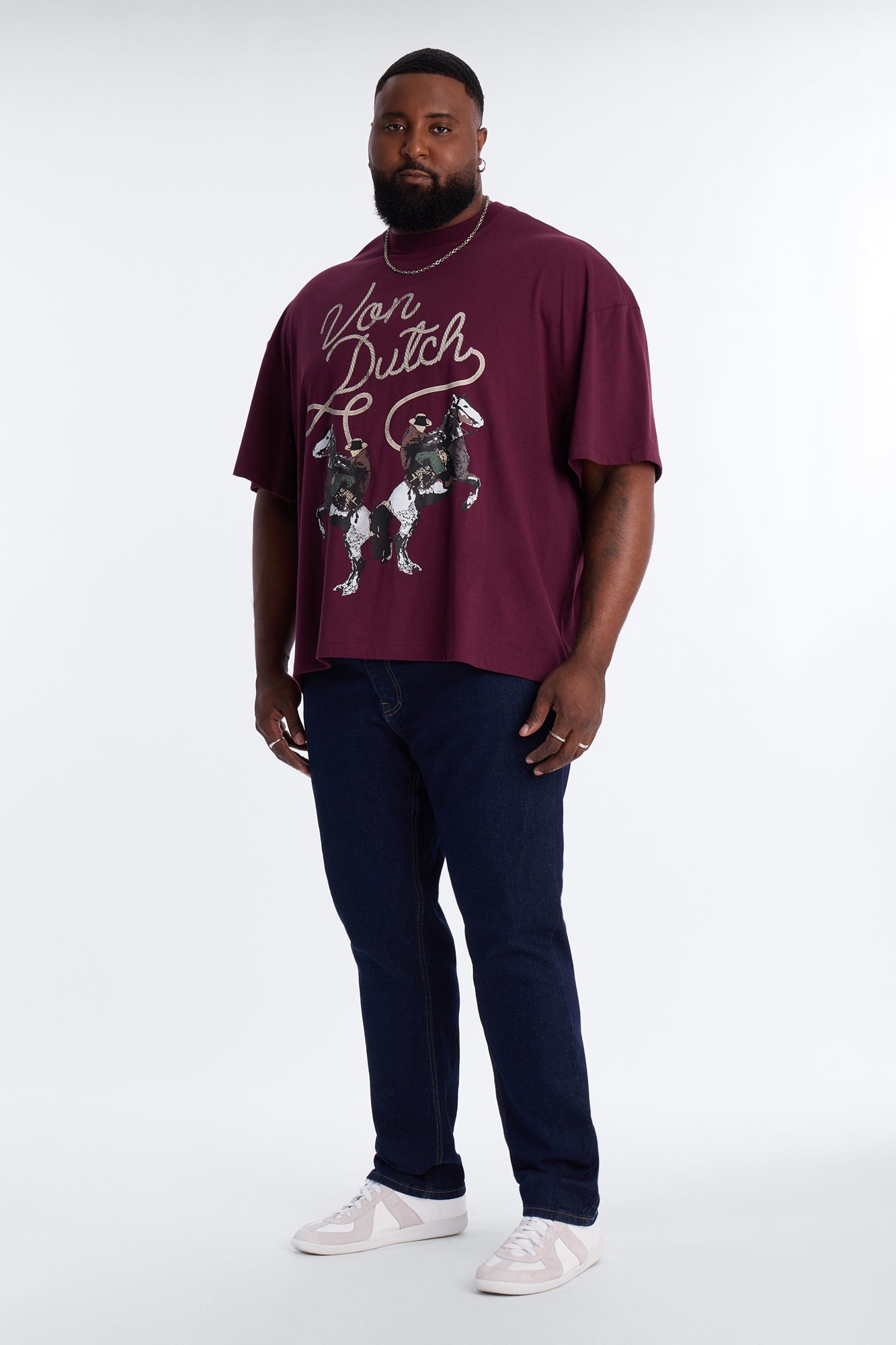 Von Dutch Cowboy Boxy Short Sleeve Tee - Burgundy Fashion Nova