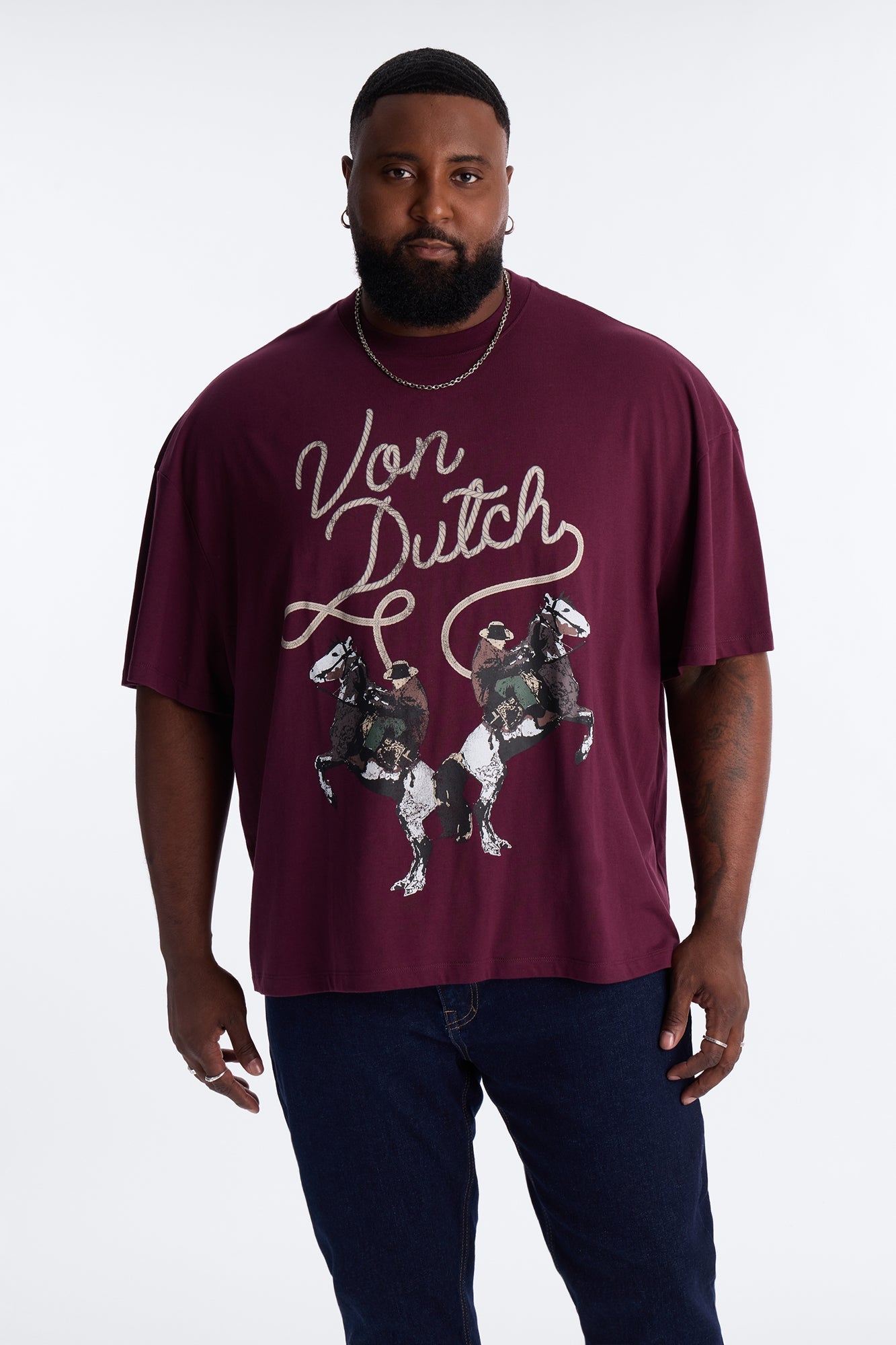 Von Dutch Cowboy Boxy Short Sleeve Tee - Burgundy Fashion Nova