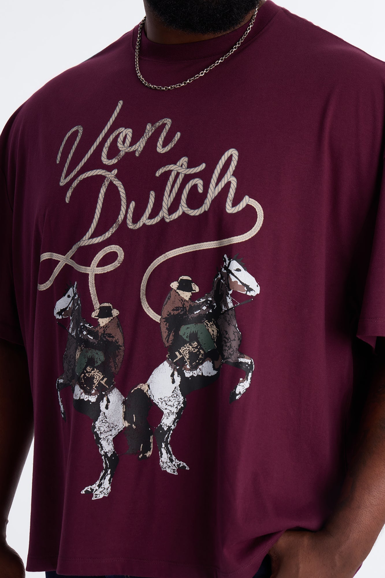 Von Dutch Cowboy Boxy Short Sleeve Tee - Burgundy Fashion Nova