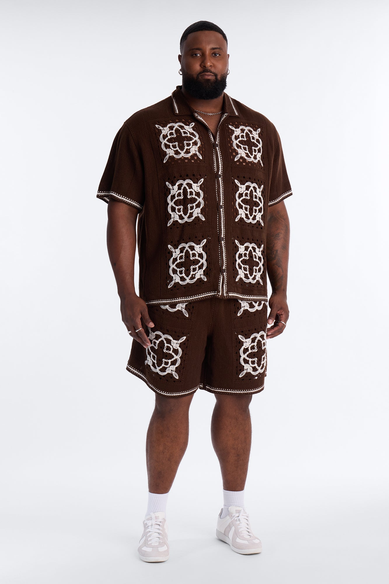 Lido Isle Crochet Button Up Shirt - Brown Fashion Nova