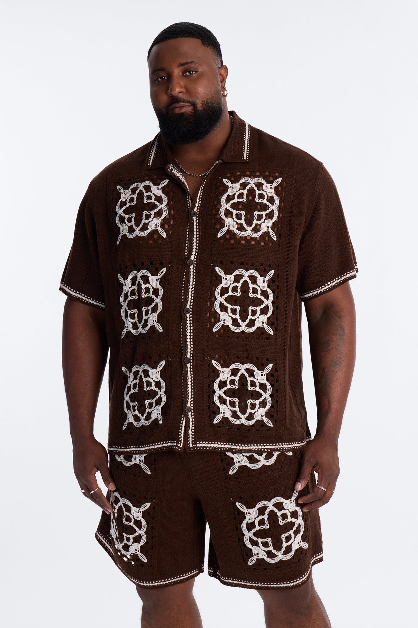 Lido Isle Crochet Button Up Shirt - Brown Fashion Nova