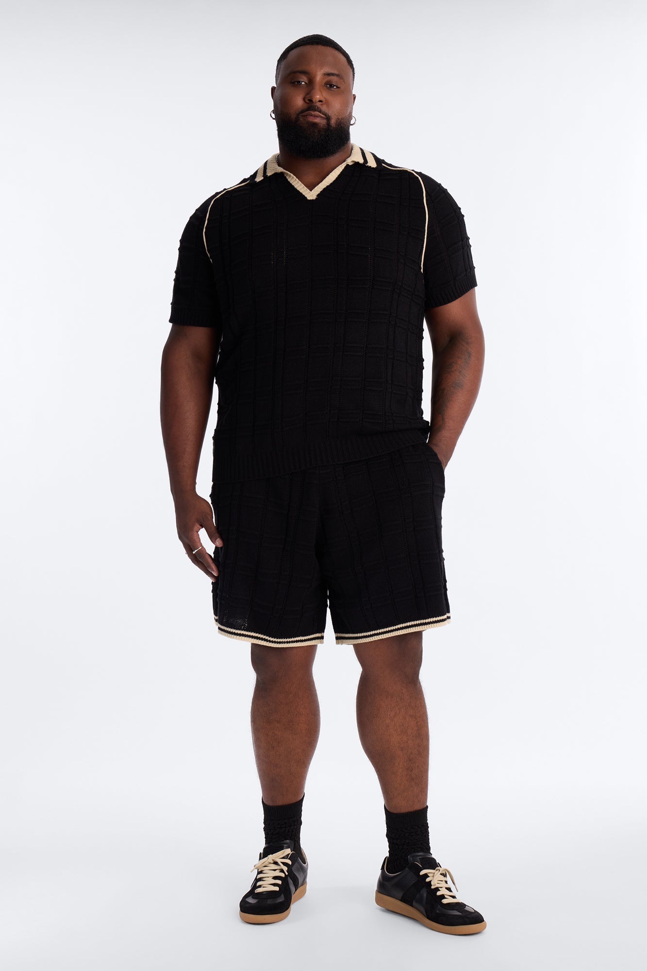Relaxed Riviera Johnny Collar Knit Polo - Black Fashion Nova