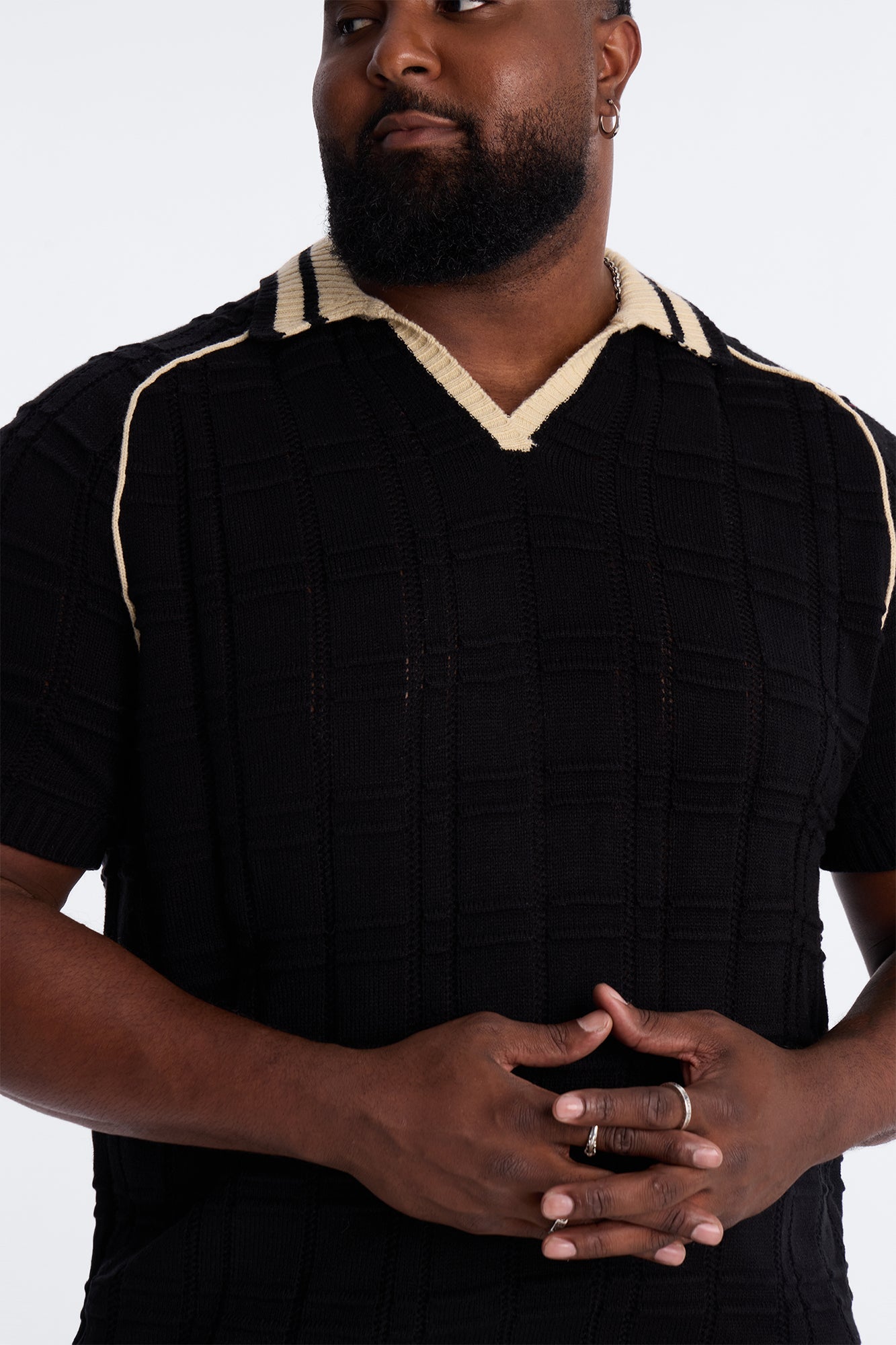 Relaxed Riviera Johnny Collar Knit Polo - Black Fashion Nova