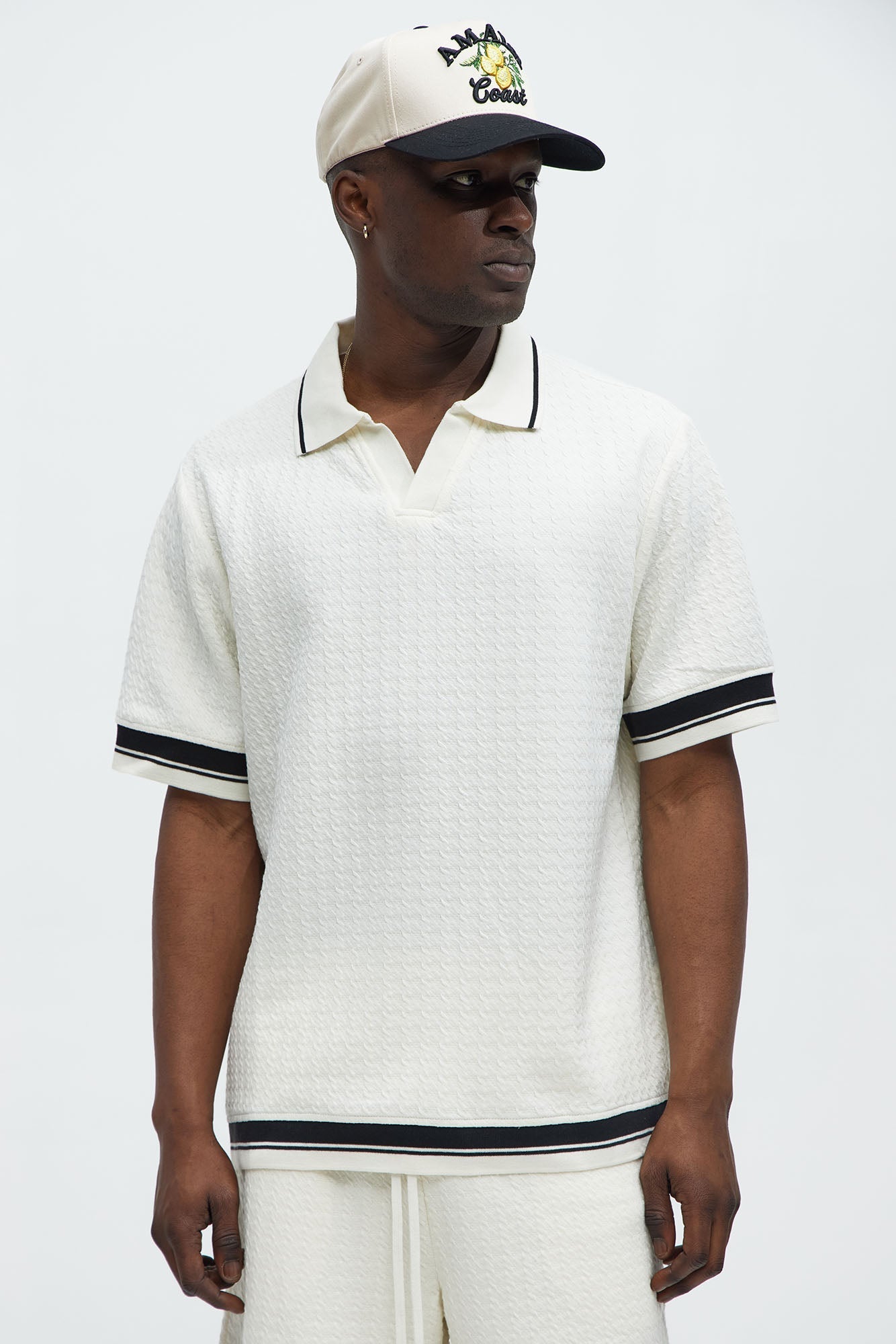 Princeton Textured Johnny Collar Polo Shirt - Cream Fashion Nova