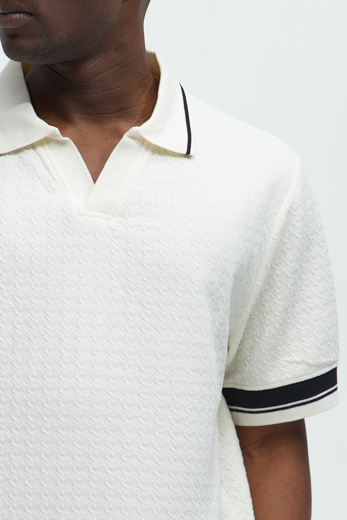 Princeton Textured Johnny Collar Polo Shirt - Cream Fashion Nova