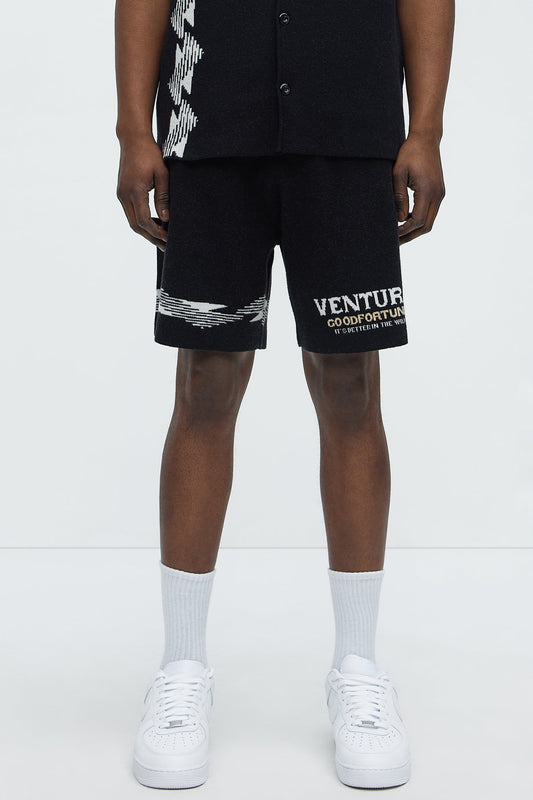 Dragon Palm Knitted Relaxed Shorts - Black/combo Fashion Nova