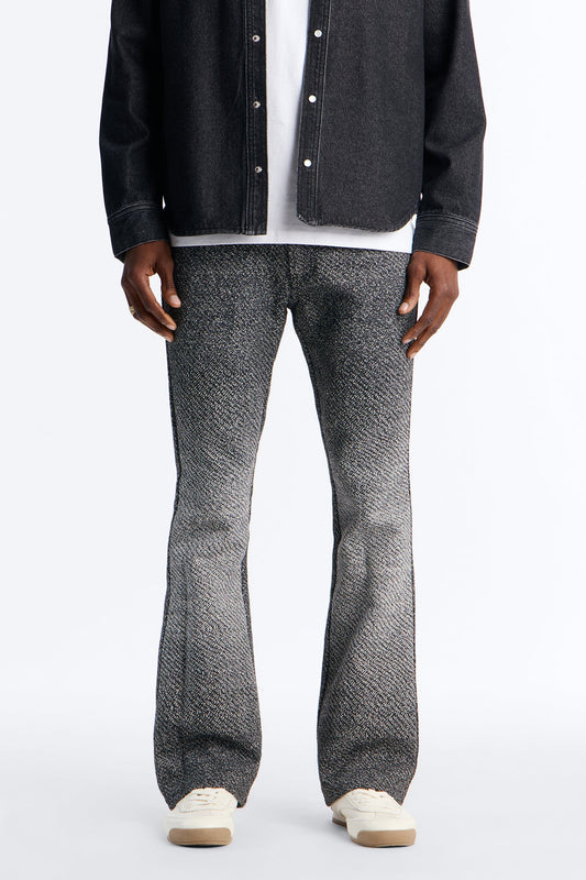 Stacked Slim Flare Tapestry Jean - Grey Fashion Nova