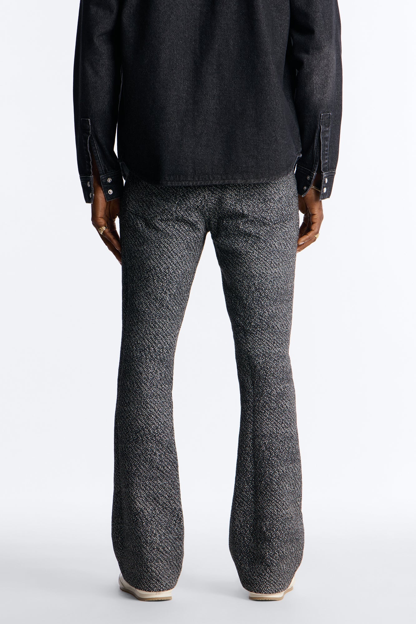 Stacked Slim Flare Tapestry Jean - Grey Fashion Nova