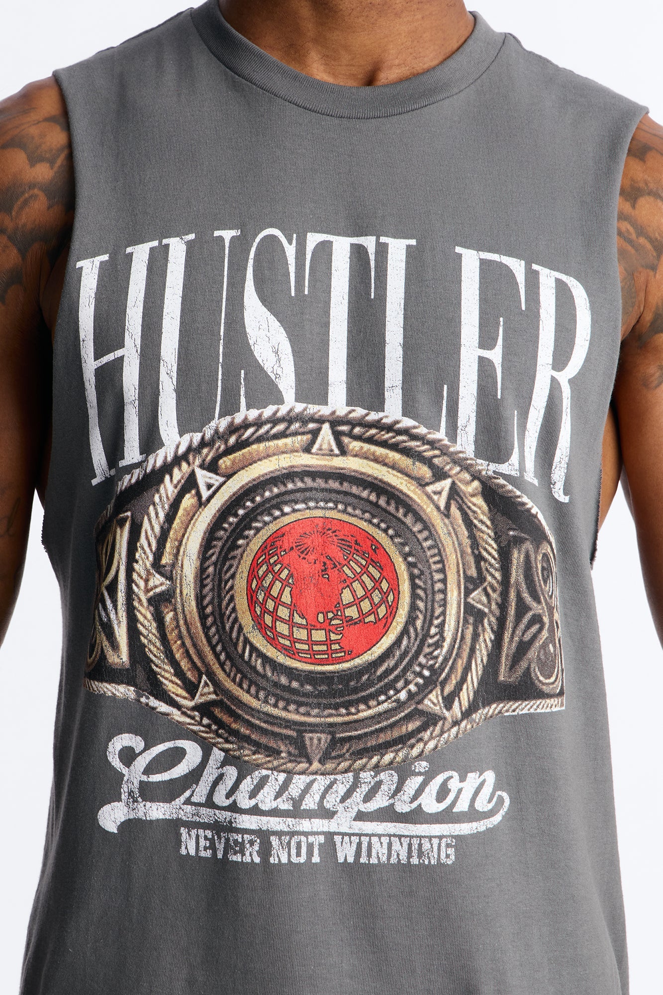 Hustler Never Not Winning Muscle Tee - Charcoal Fashion Nova