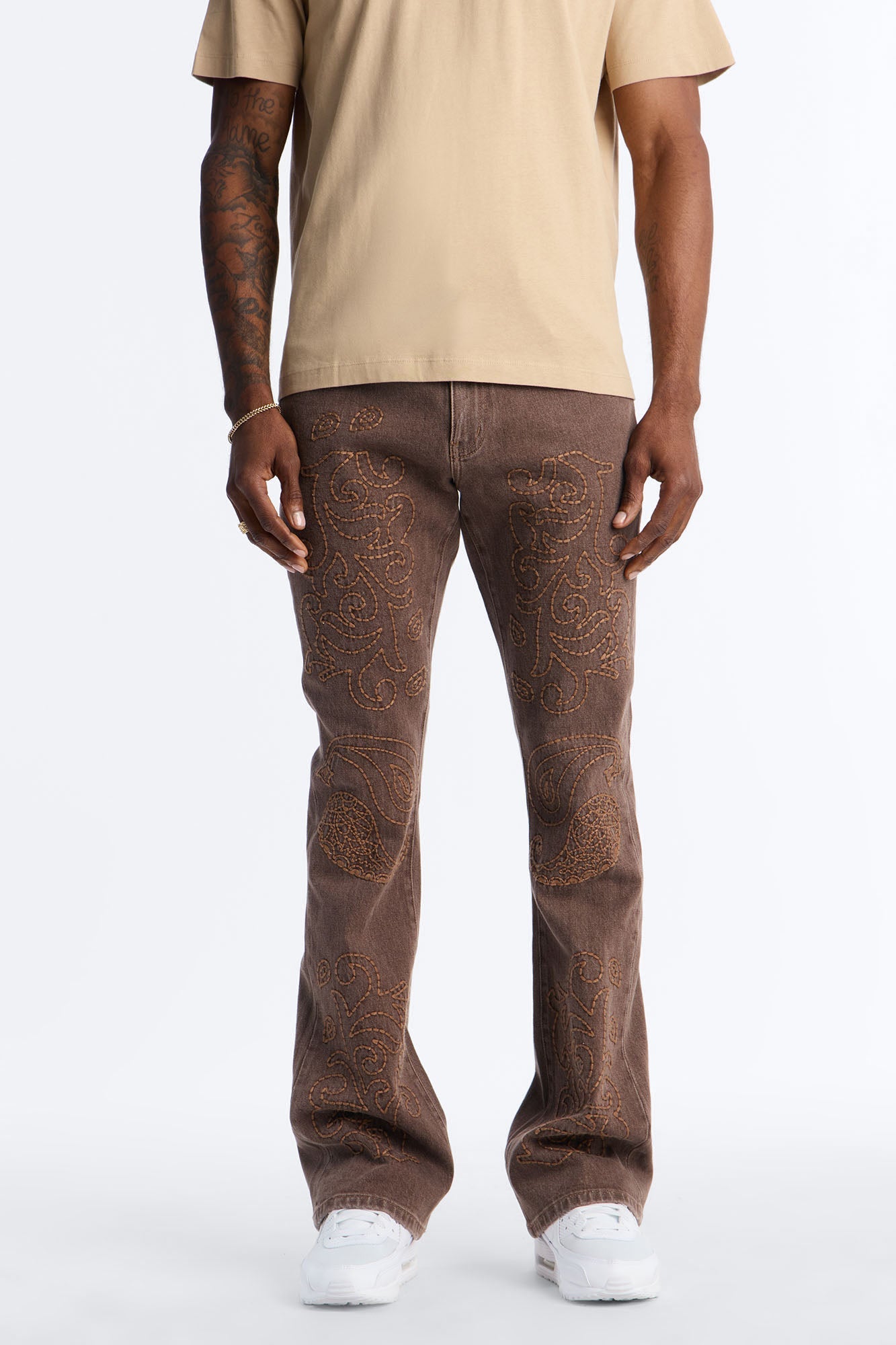 Stacked Skinny Flare Paisley Rodeo Jean - Brown Fashion Nova