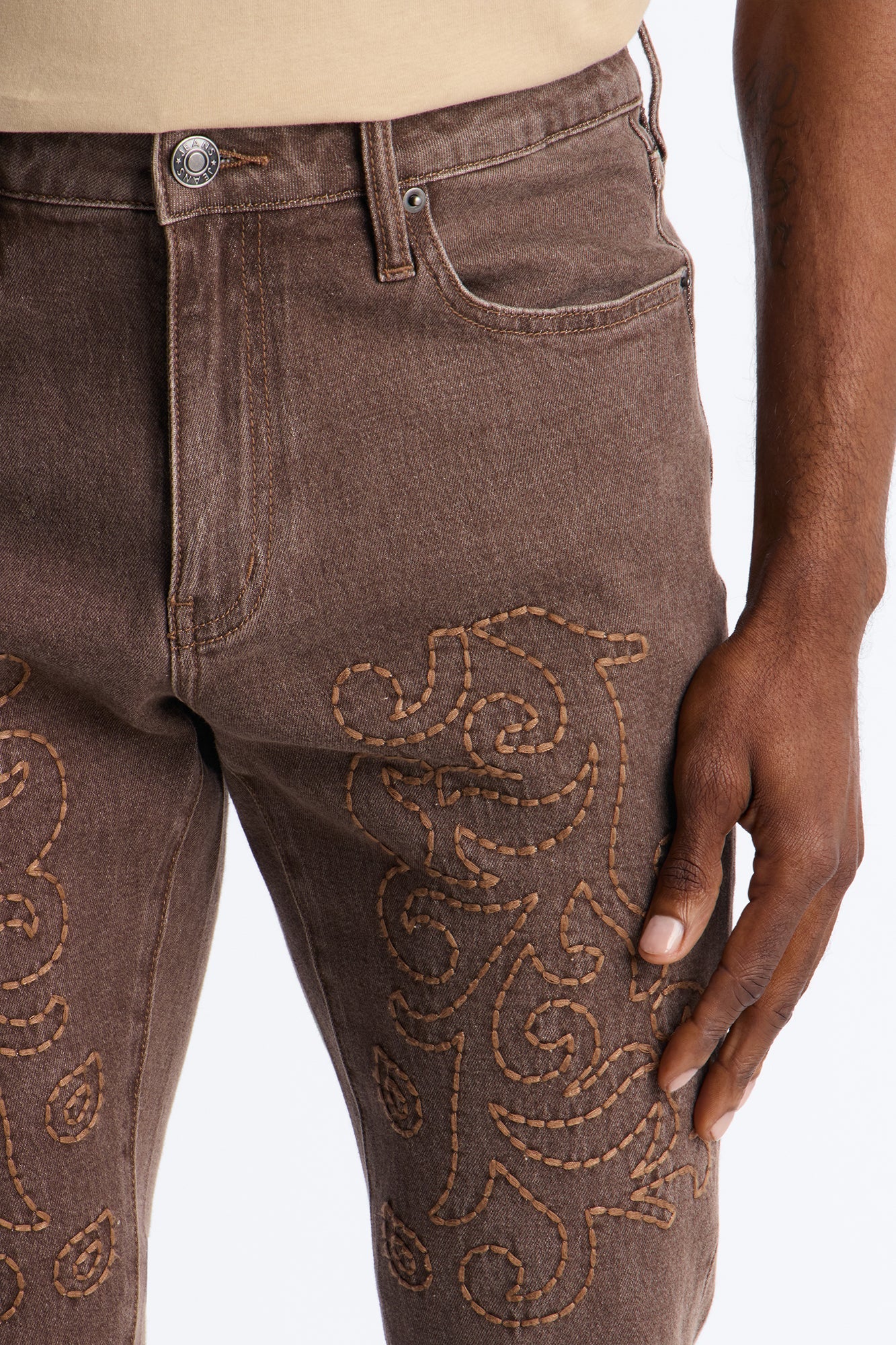 Stacked Skinny Flare Paisley Rodeo Jean - Brown Fashion Nova