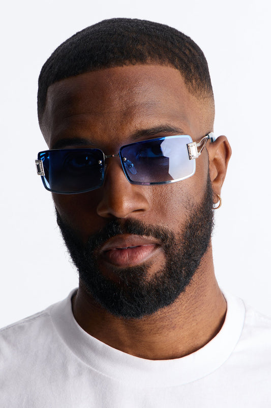 Gridlock Steel Square Sunglasses - Blue Fashion Nova