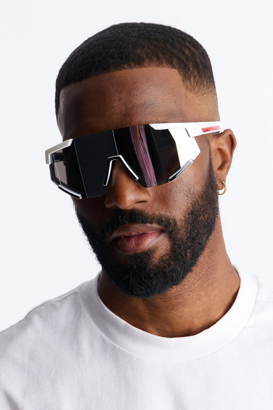 Striving Forward Sport Wrap Sunglasses - Silver/Red Fashion Nova