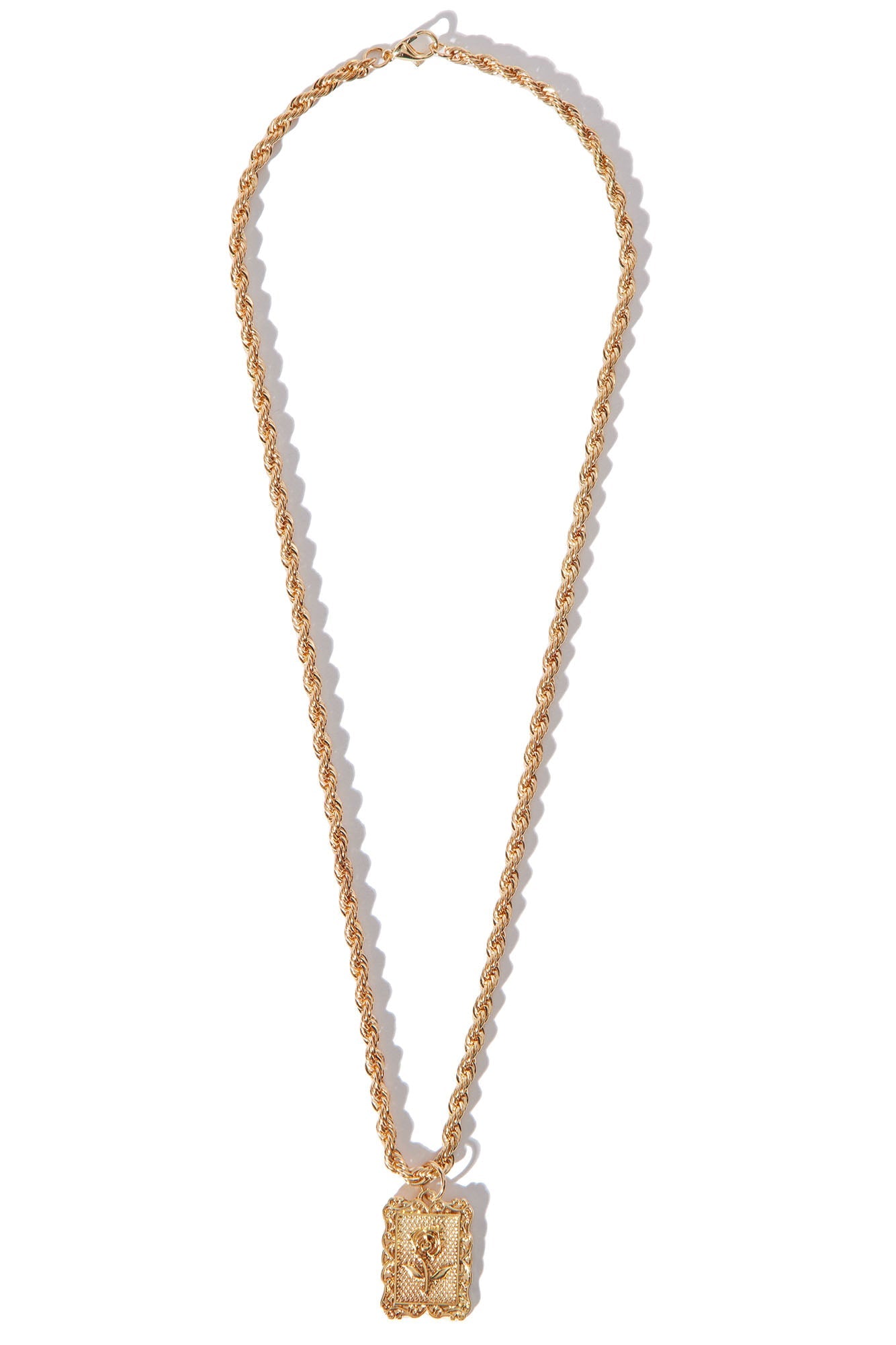 Rose Pendant Rope Chain Necklace - Gold Fashion Nova