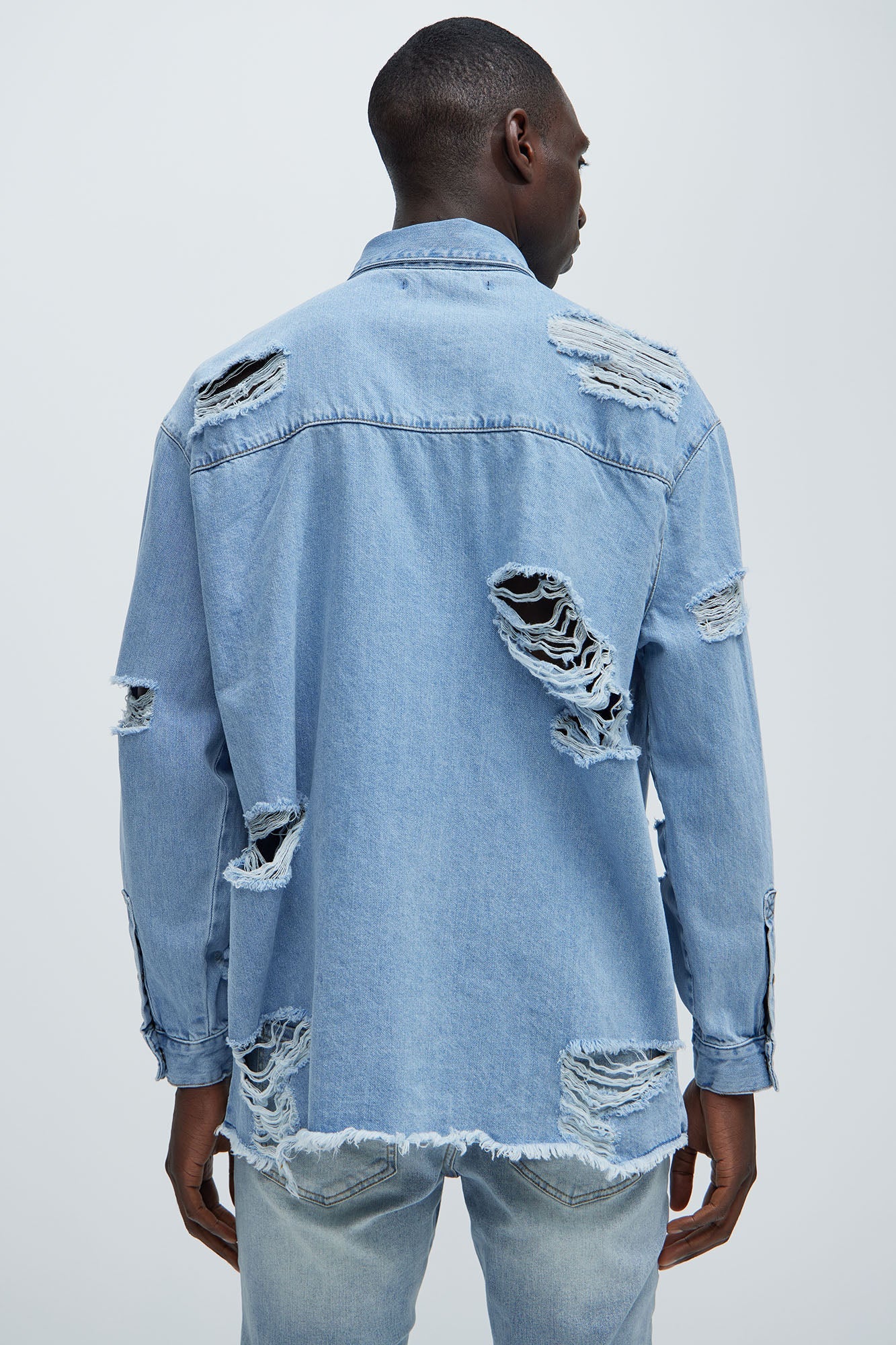Essential Distressed Denim Woven Top - Light Wash Fashion Nova