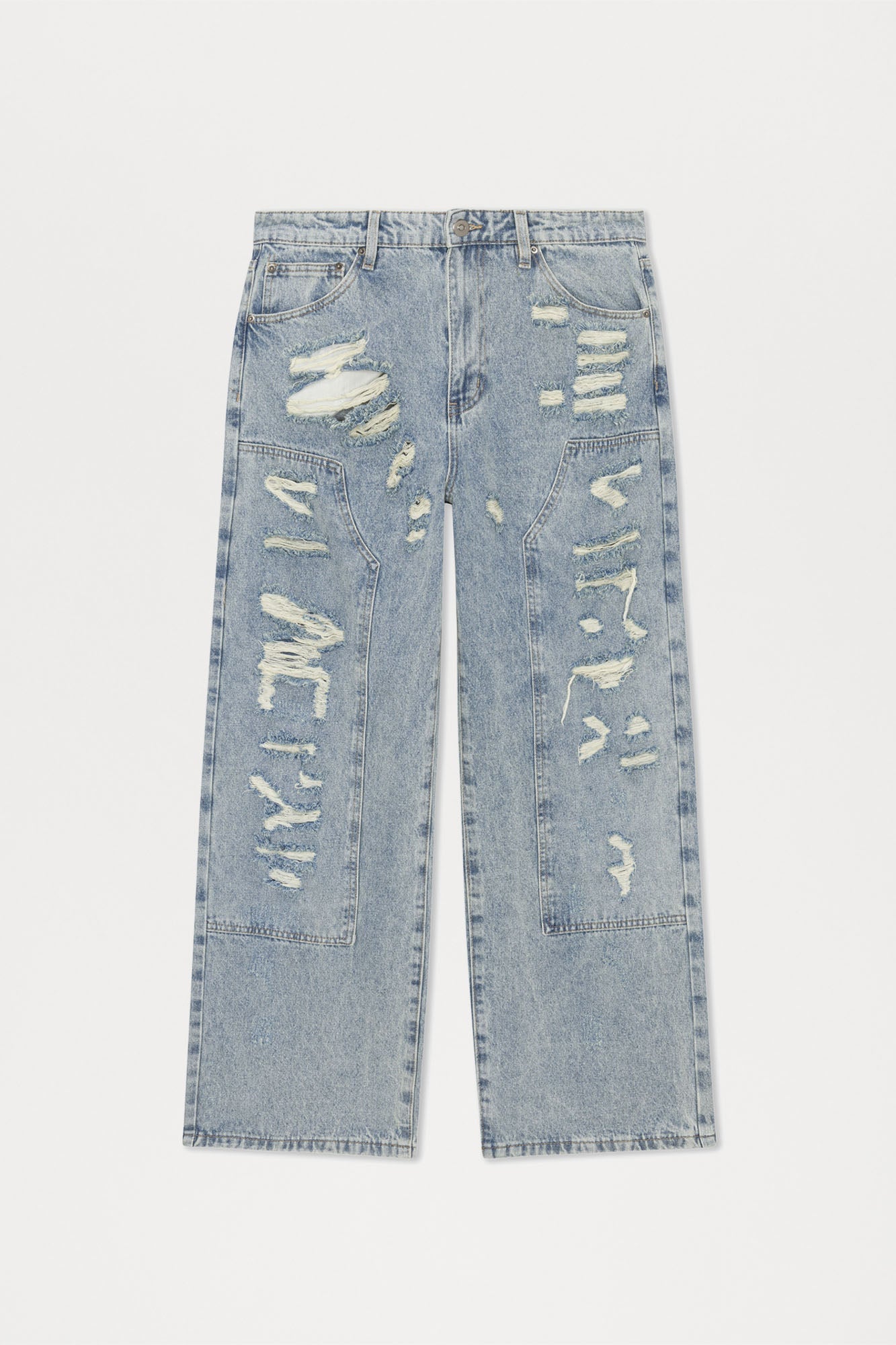 Be About It Distressed Carpenter Baggy Jeans - Light Wash Fashion Nova