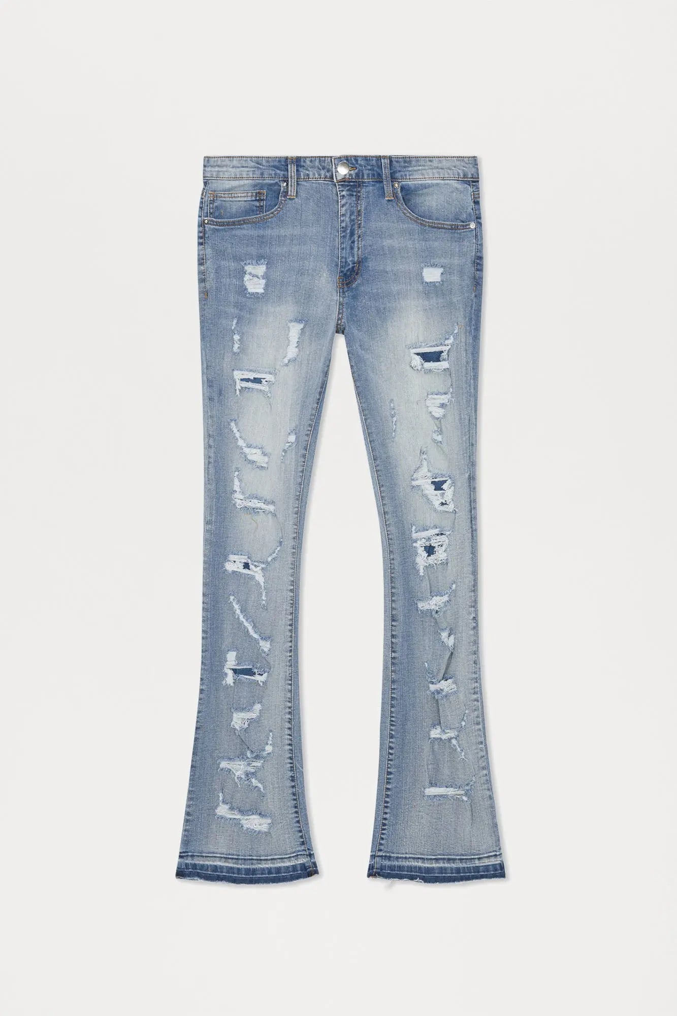 Through It Ripped Skinny Flared Jeans - Vintage Blue Wash Fashion Nova