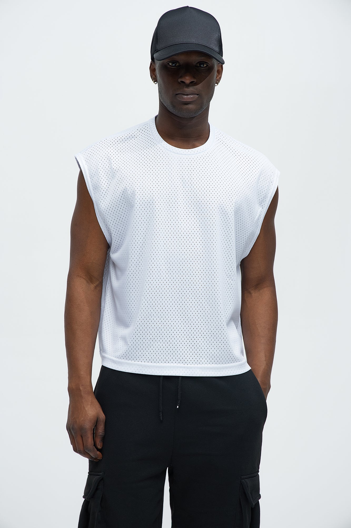 Boxy Mesh Sleeveless Muscle Tee - White Fashion Nova