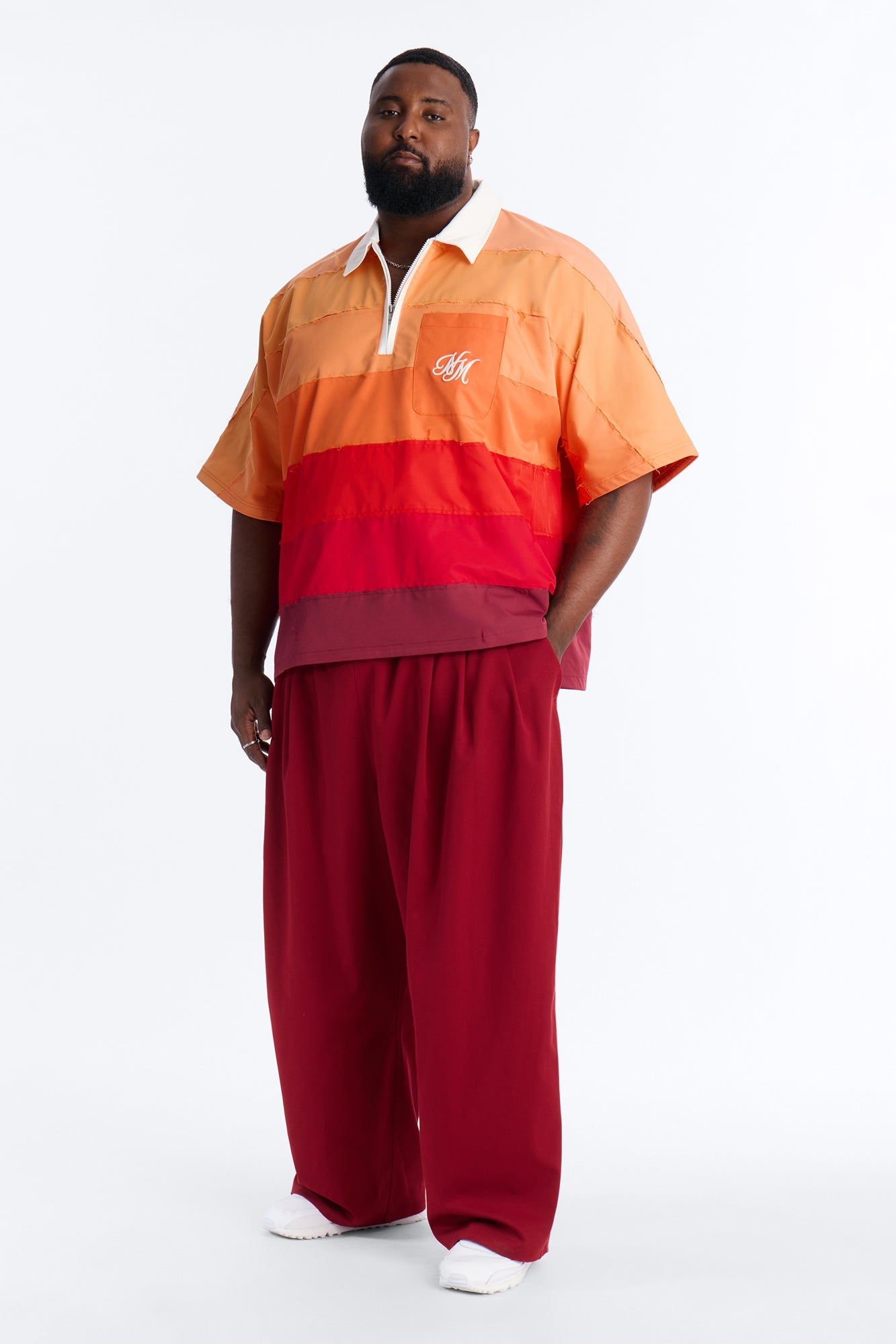 Oversized Frayed Zip Collar Polo - Orange Fashion Nova