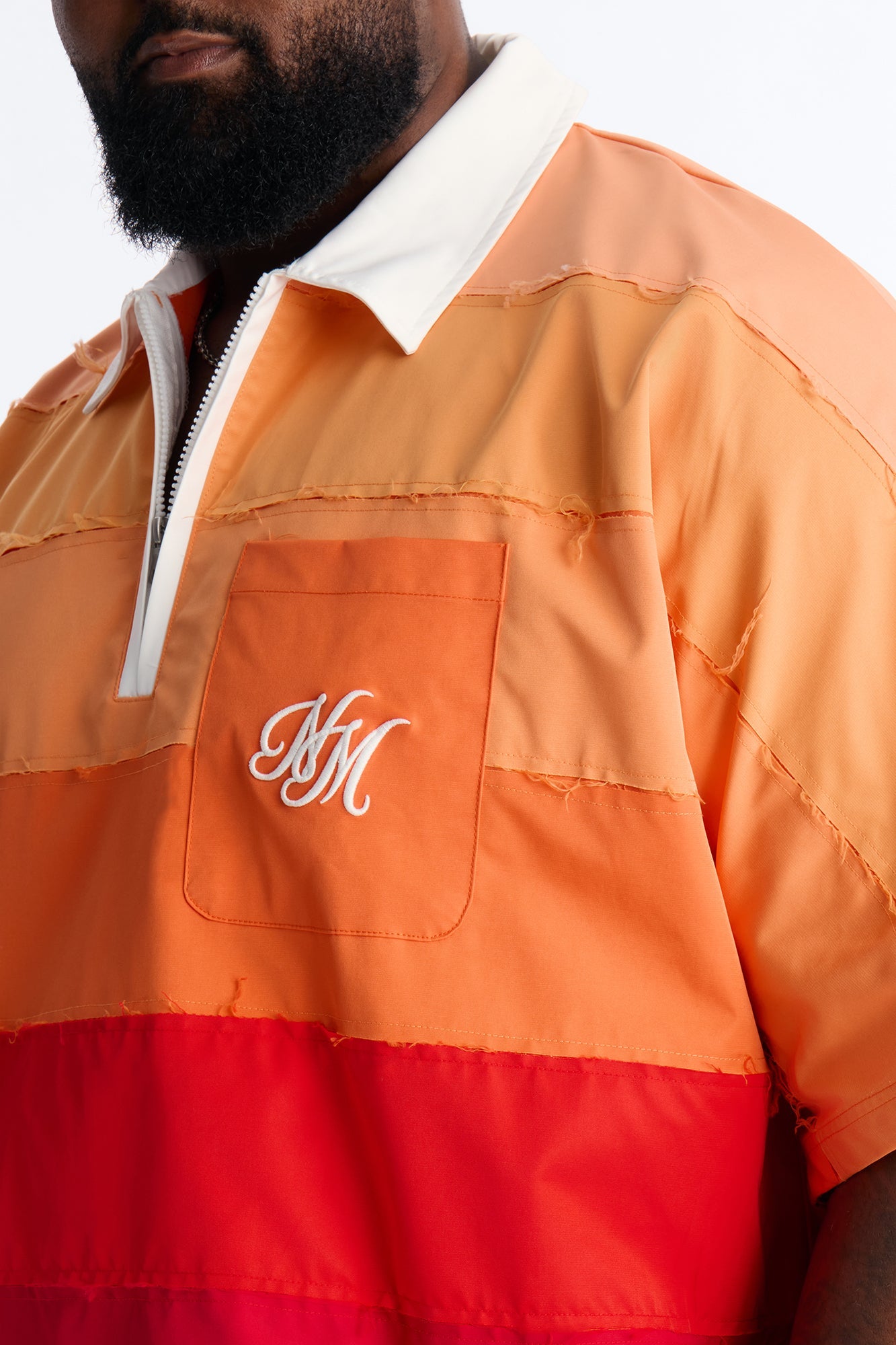 Oversized Frayed Zip Collar Polo - Orange Fashion Nova